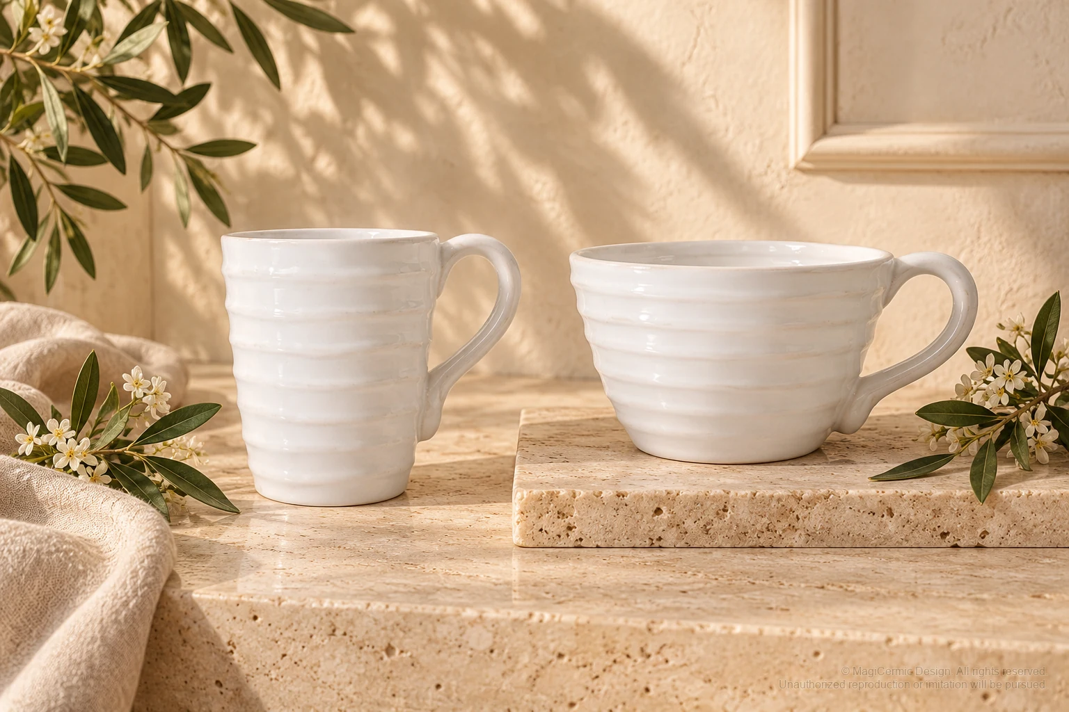 Italian-inspired floral setting of horizontal ring tableware, kept within one visible motif family