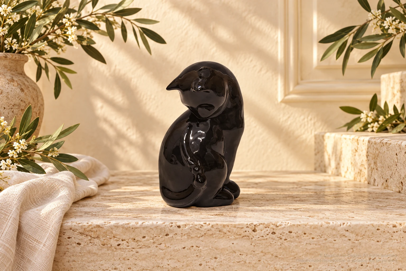 Italian-inspired floral setting of seated dog figure, kept within one visible motif family