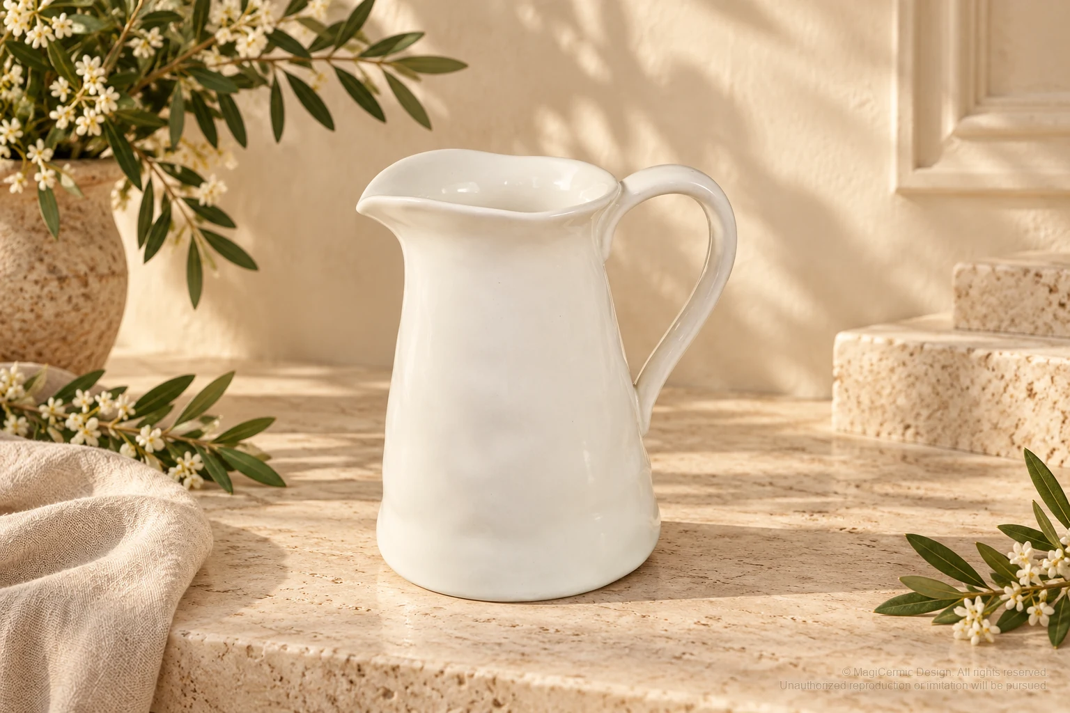 Italian-inspired floral setting of scallop lip simple jug, kept within one visible motif family