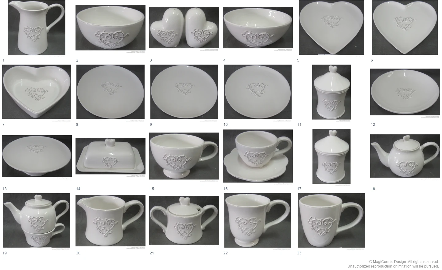 Complete original product reference board for Scrollwork Heart, page 1
