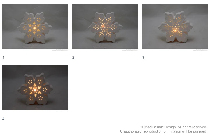 Complete original product reference board for Snowflakes at Dusk, page 1