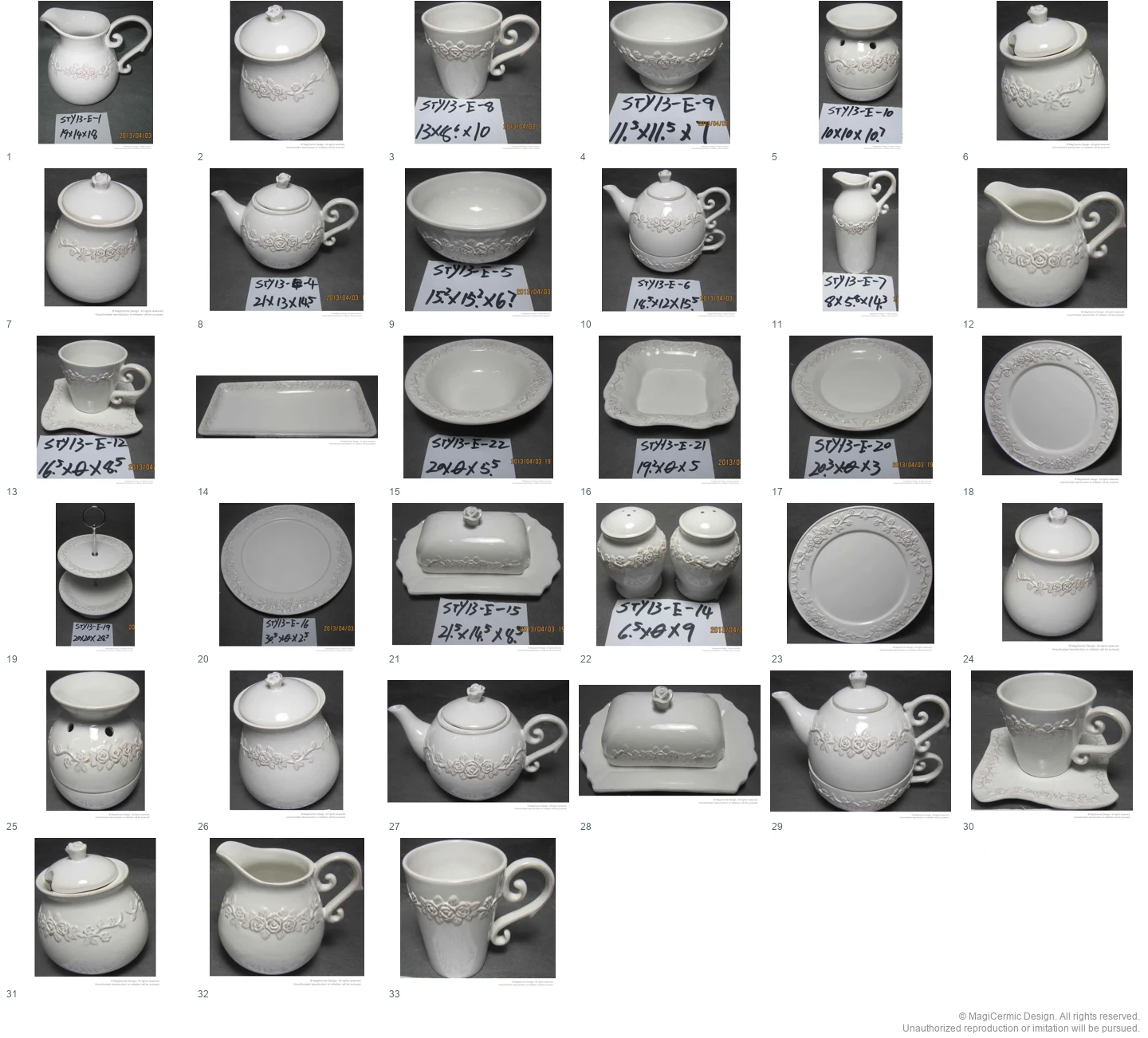 Complete original product reference board for Roses Around the Table, page 1