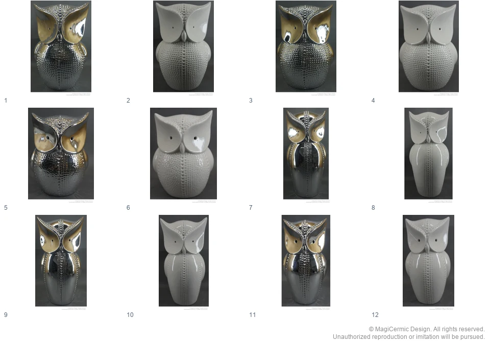 Complete original product reference board for Dotted Owl, page 1