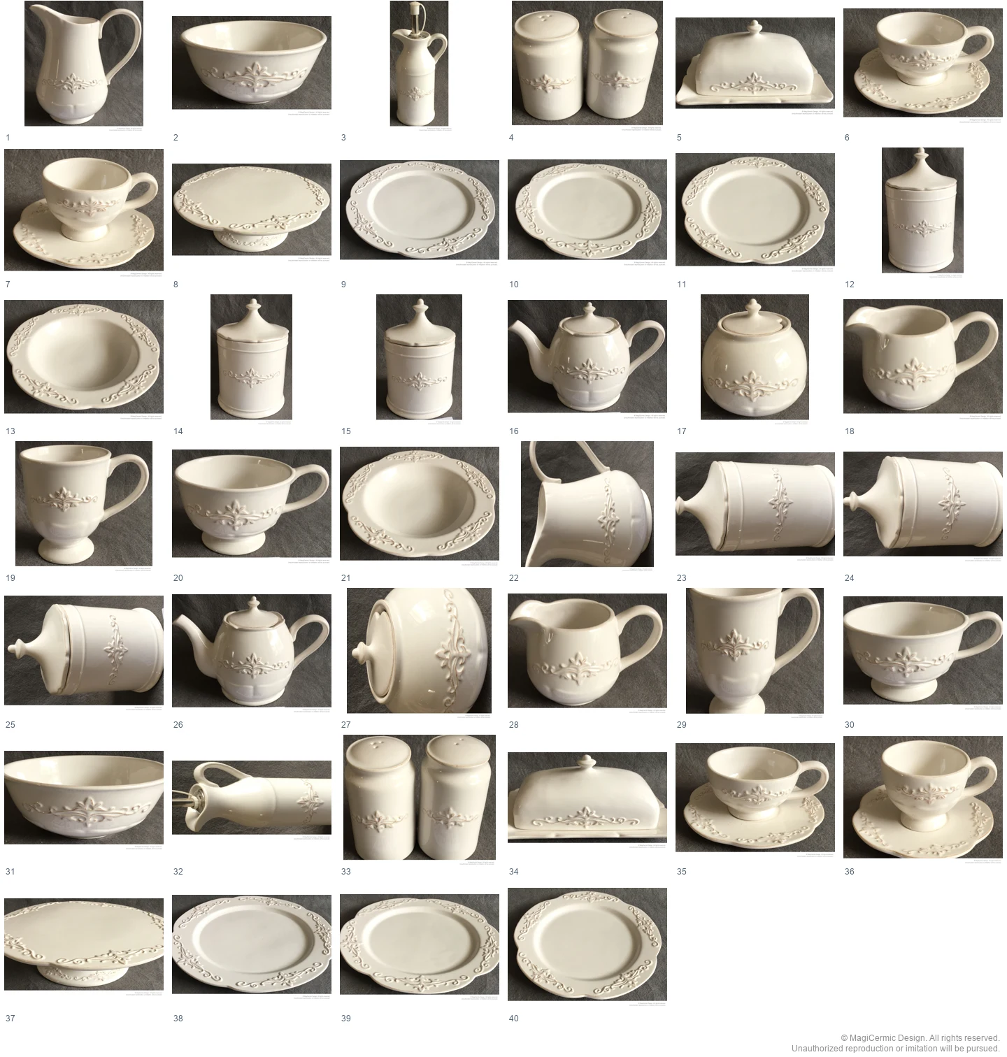 Complete original product reference board for Classical Fleur Scroll, page 1