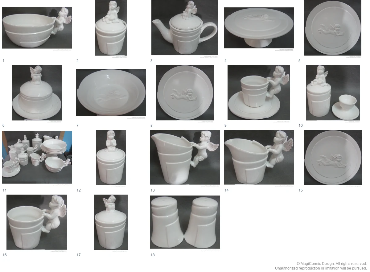 Complete original product reference board for Little Angels for the Table, page 1