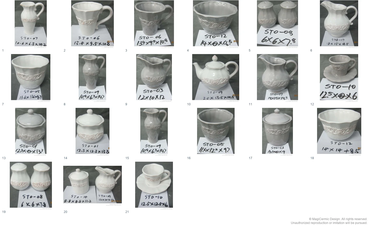Complete original product reference board for A Garden in Relief, page 1