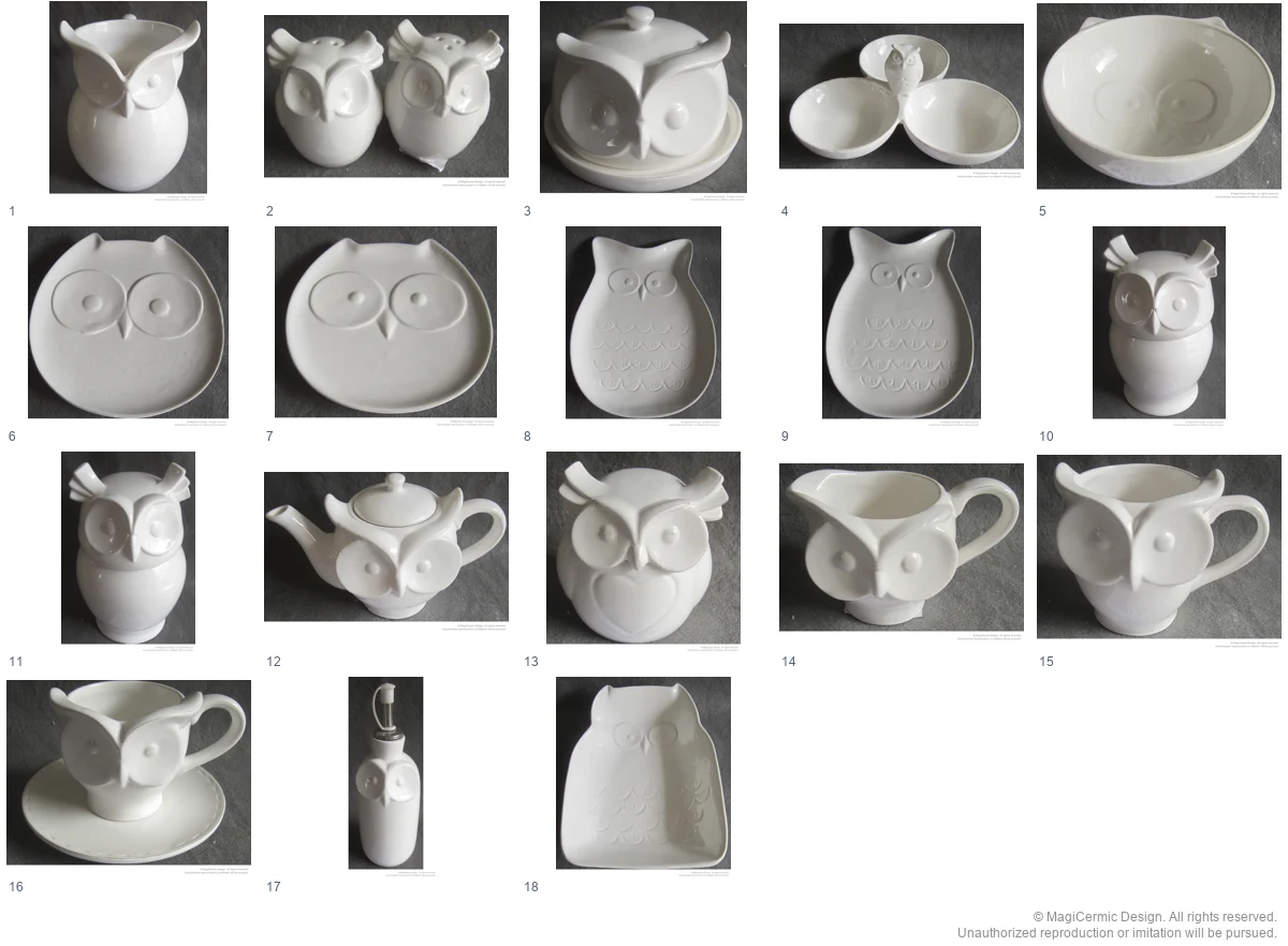 Complete original product reference board for Ivory Owl, page 1