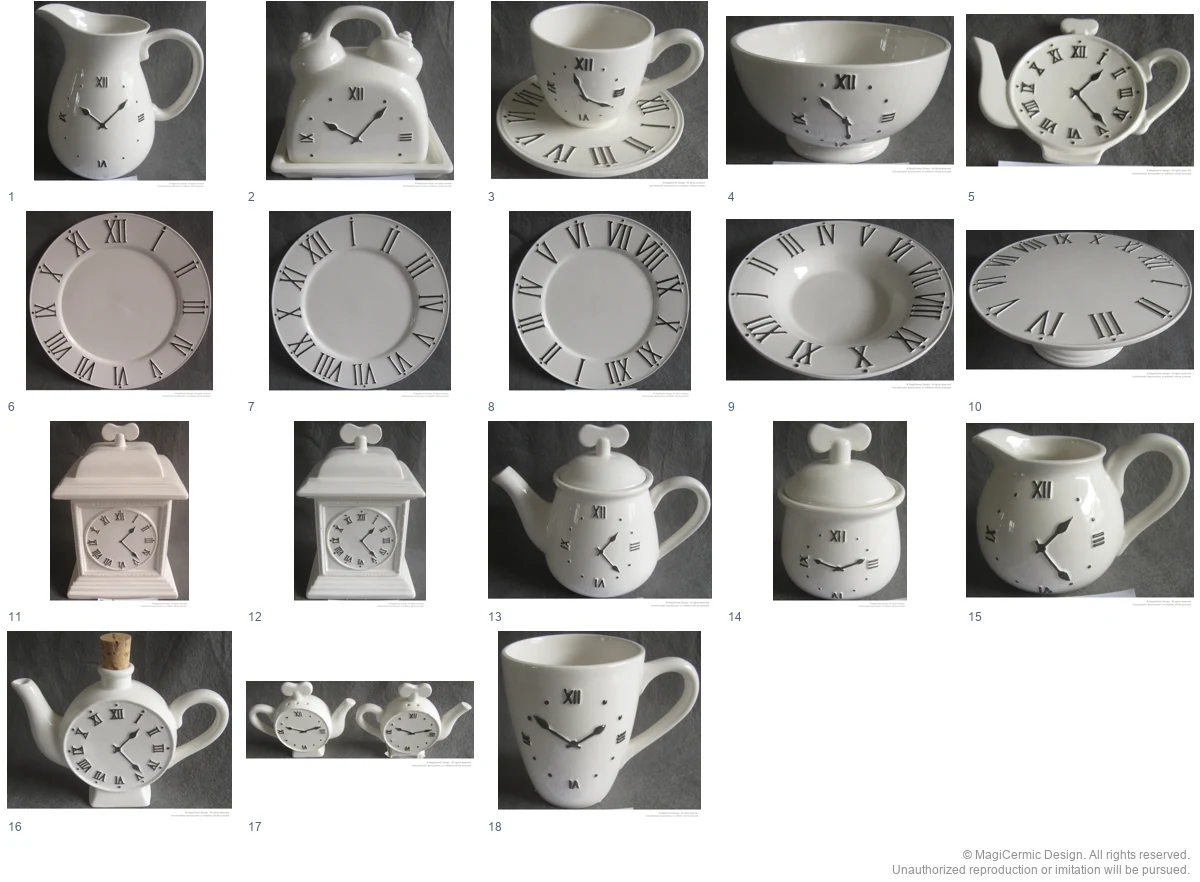 Complete original product reference board for Roman Clock, page 1
