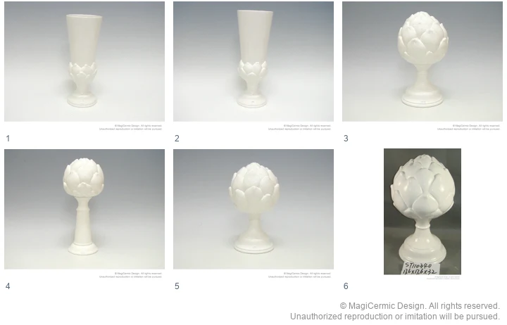 Complete original product reference board for Artichoke sculptures, page 1