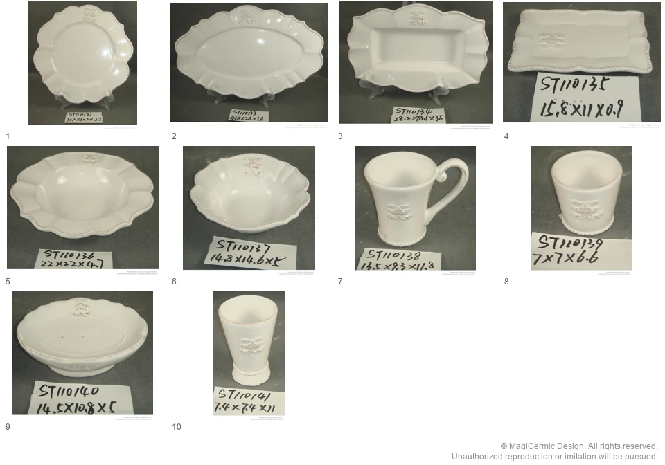 Complete original product reference board for Beaded scroll cartouche service, page 1