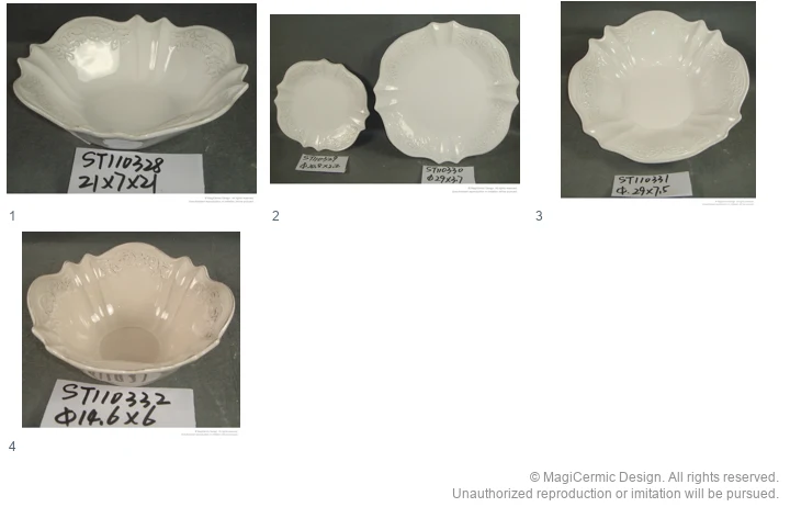 Complete original product reference board for Fine floral border serveware, page 1