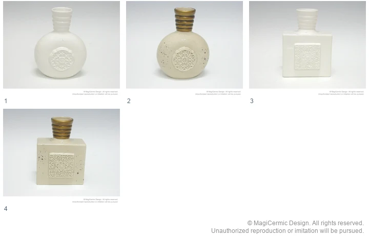 Complete original product reference board for Floral medallion bottles, page 1