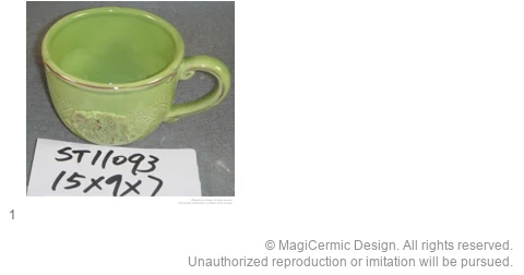 Complete original product reference board for Green relief mug, page 1