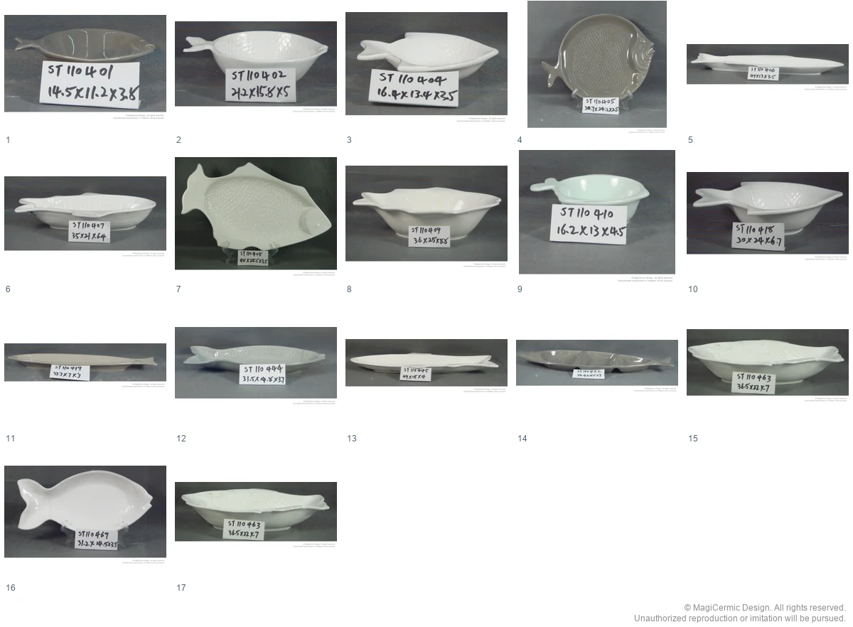 Complete original product reference board for Scaled fish forms, page 1
