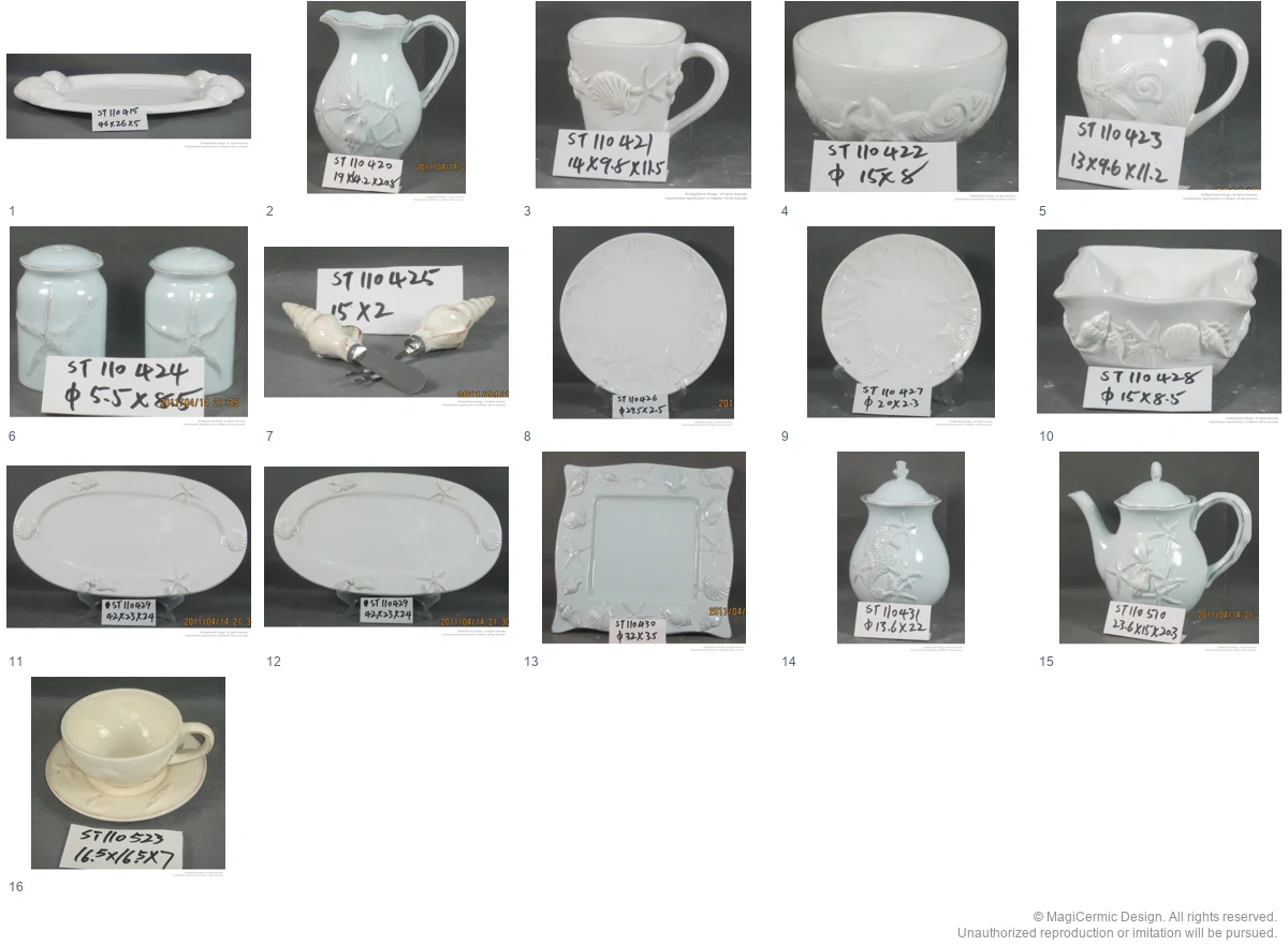 Complete original product reference board for Shell and starfish relief service, page 1
