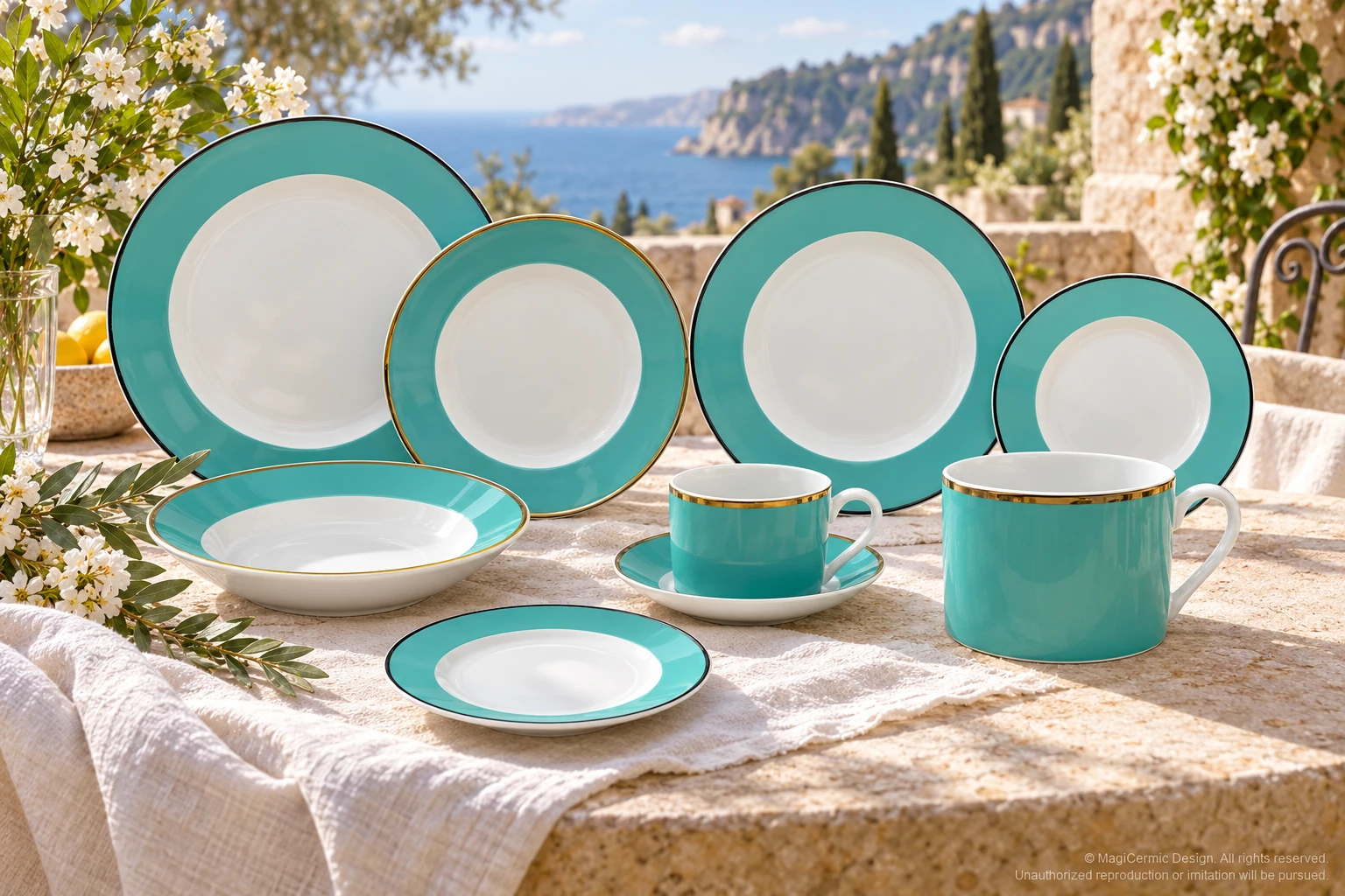 AI styling concept for Turquoise Color Band; original product reference images govern selected forms and details.