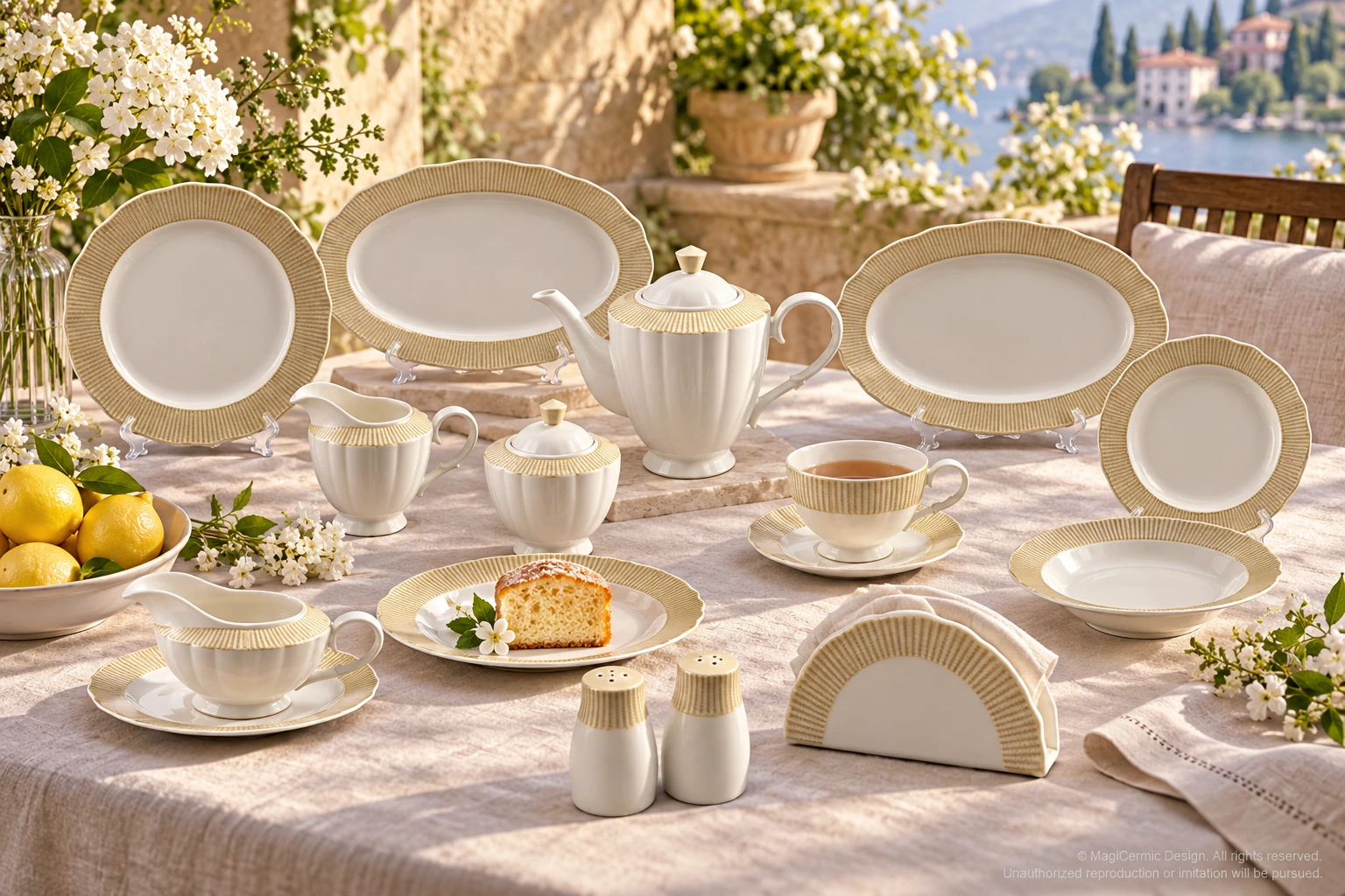 AI styling concept for An Afternoon Kept for Tea; original product reference images govern selected forms and details.