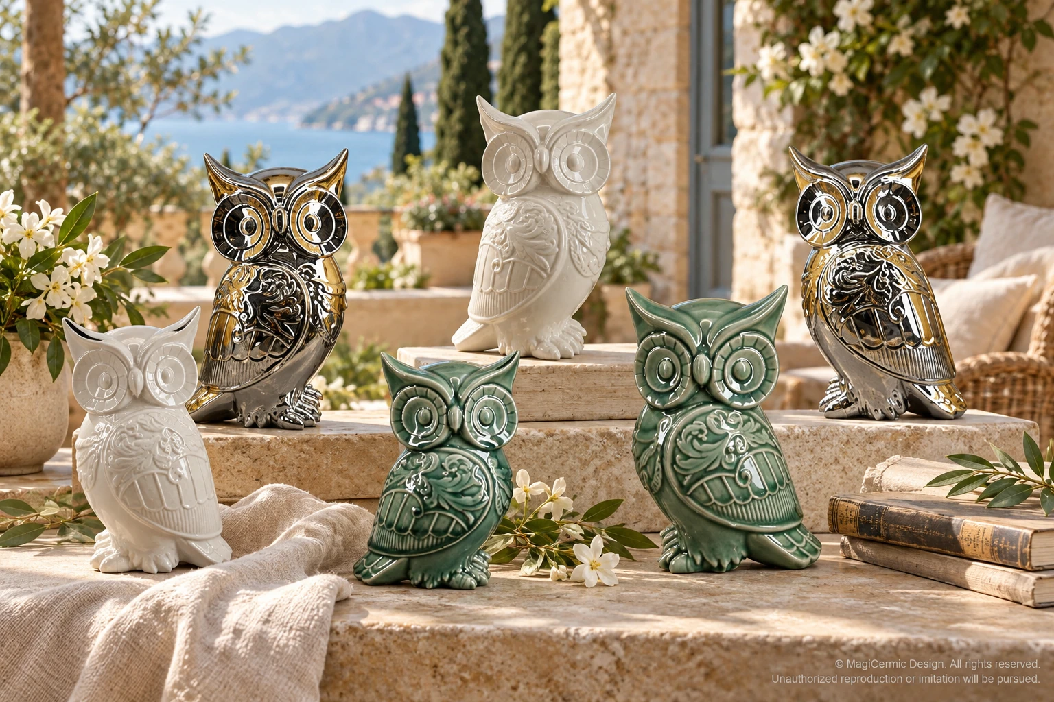 AI styling concept for Floral Owl; original product reference images govern selected forms and details.