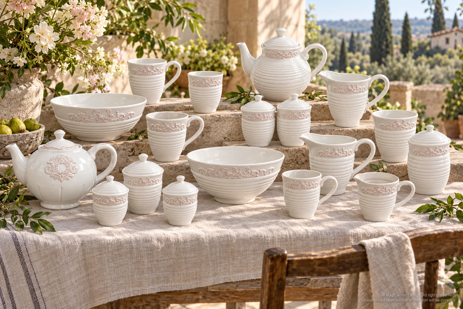 AI styling concept for Lines & Floral Shadows; original product reference images govern selected forms and details.