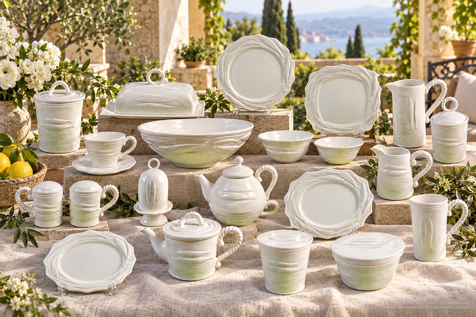 AI styling concept for A Softly Flowing Table; original product reference images govern selected forms and details.