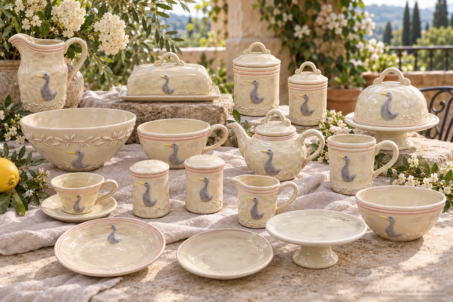 AI styling concept for A Swan at the Table; original product reference images govern selected forms and details.