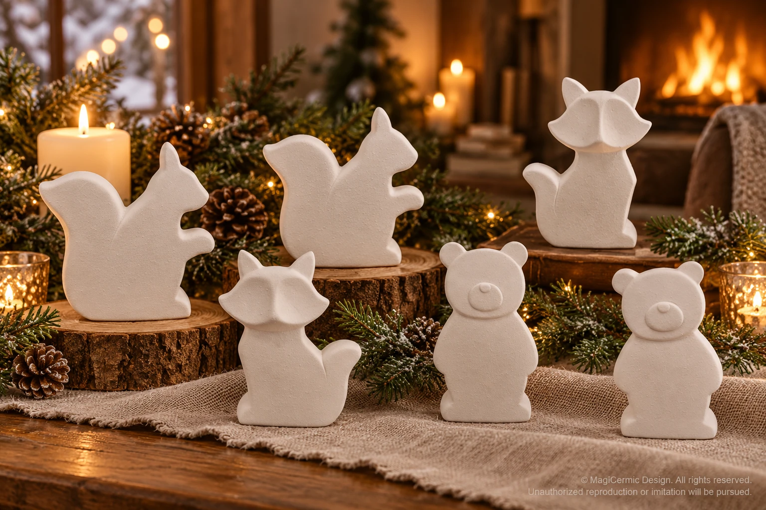 AI styling concept for Woodland Figures; original product reference images govern selected forms and details.