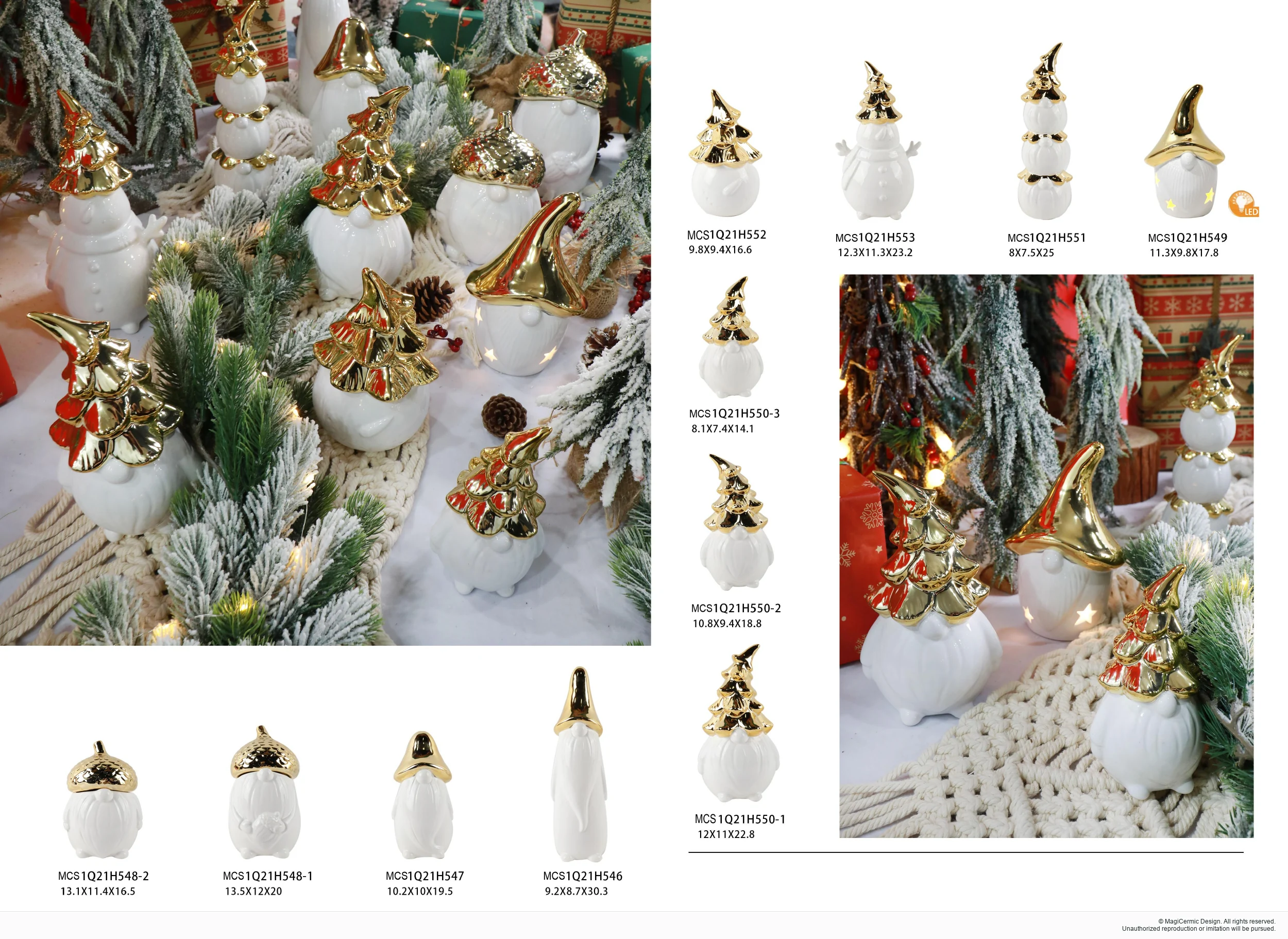 White and gold winter figures in a complete MX33 Christmas collection display
