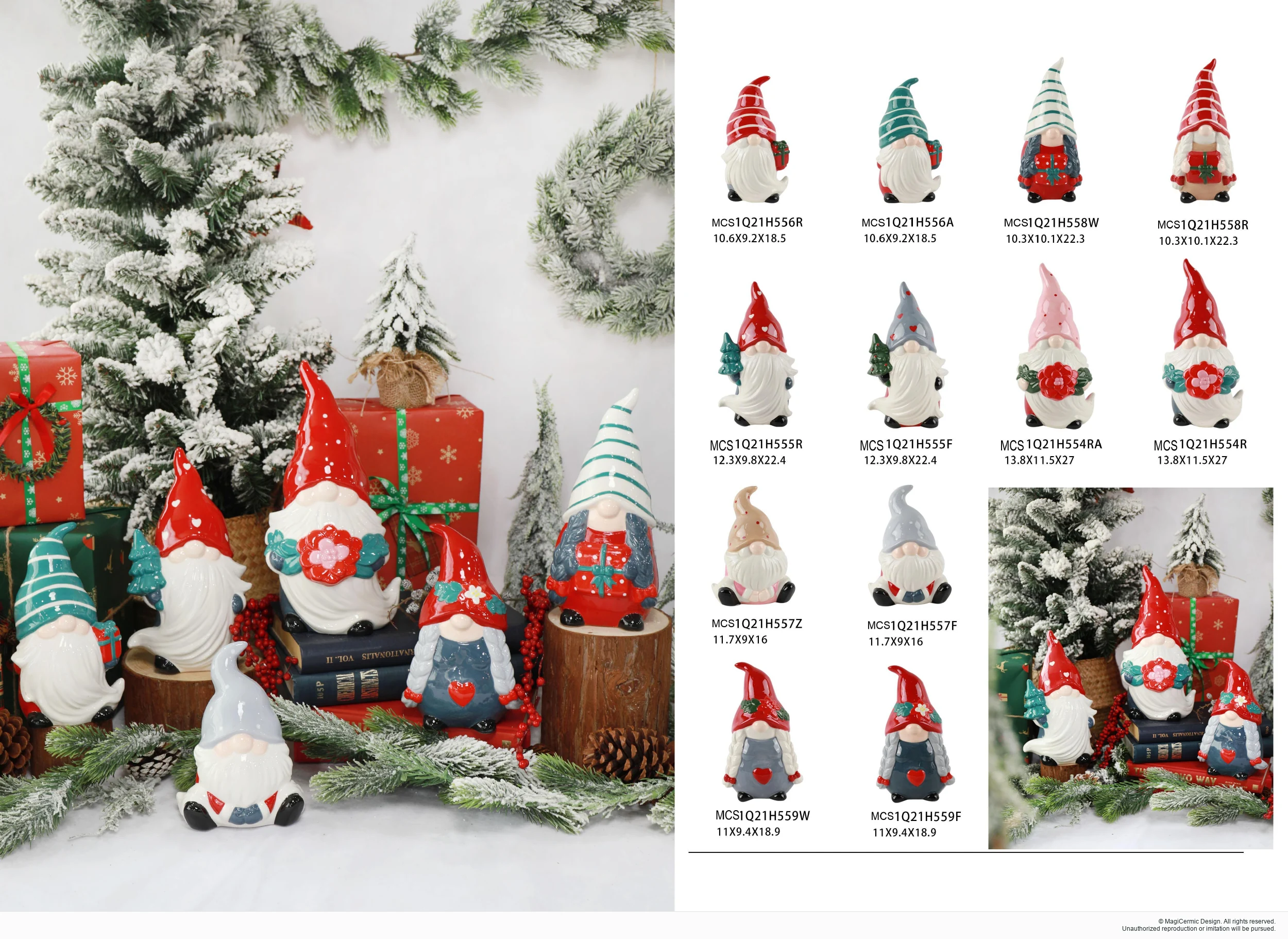 Red and green gnome figures in a complete MX33 Christmas collection display