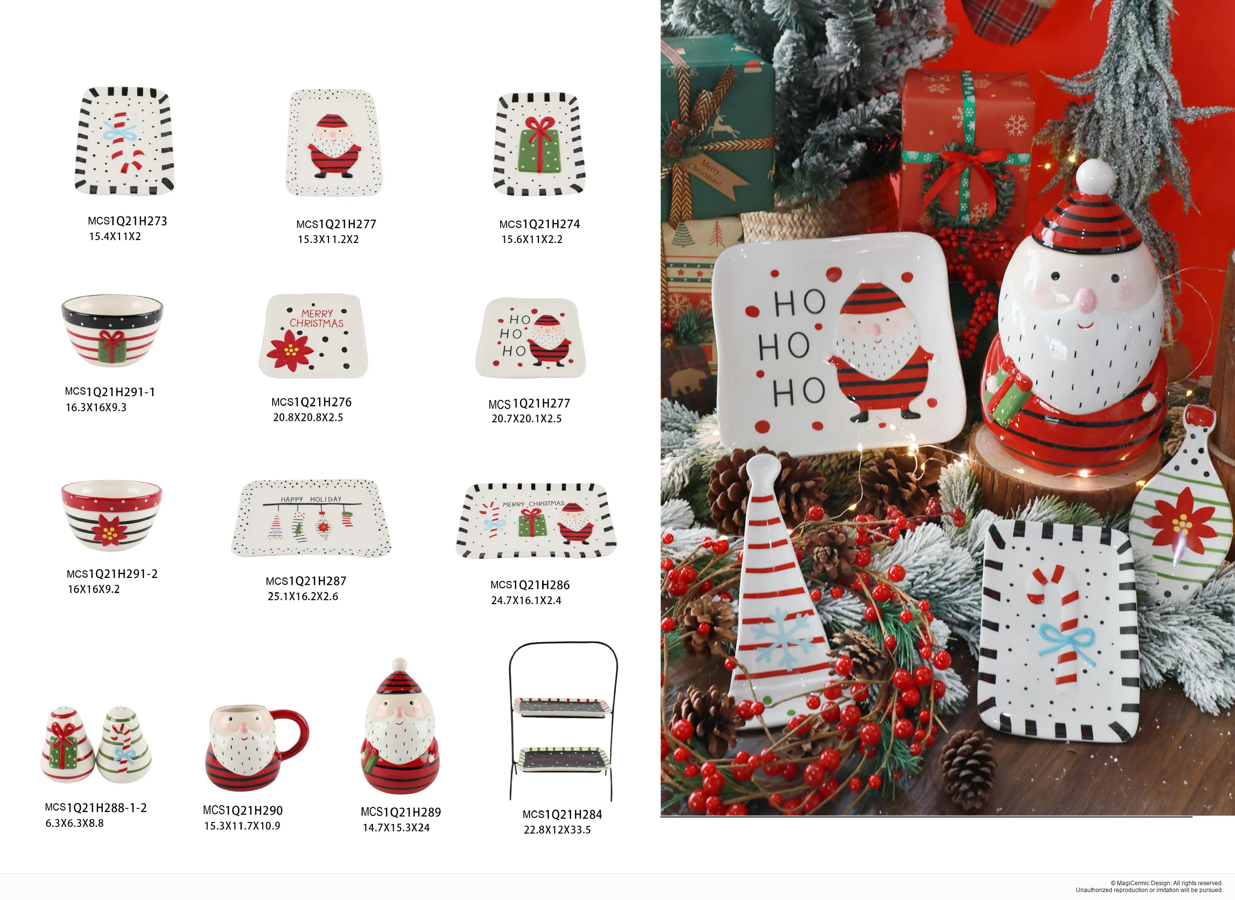 Red and white Santa tabletop pieces in a complete MX33 Christmas collection display