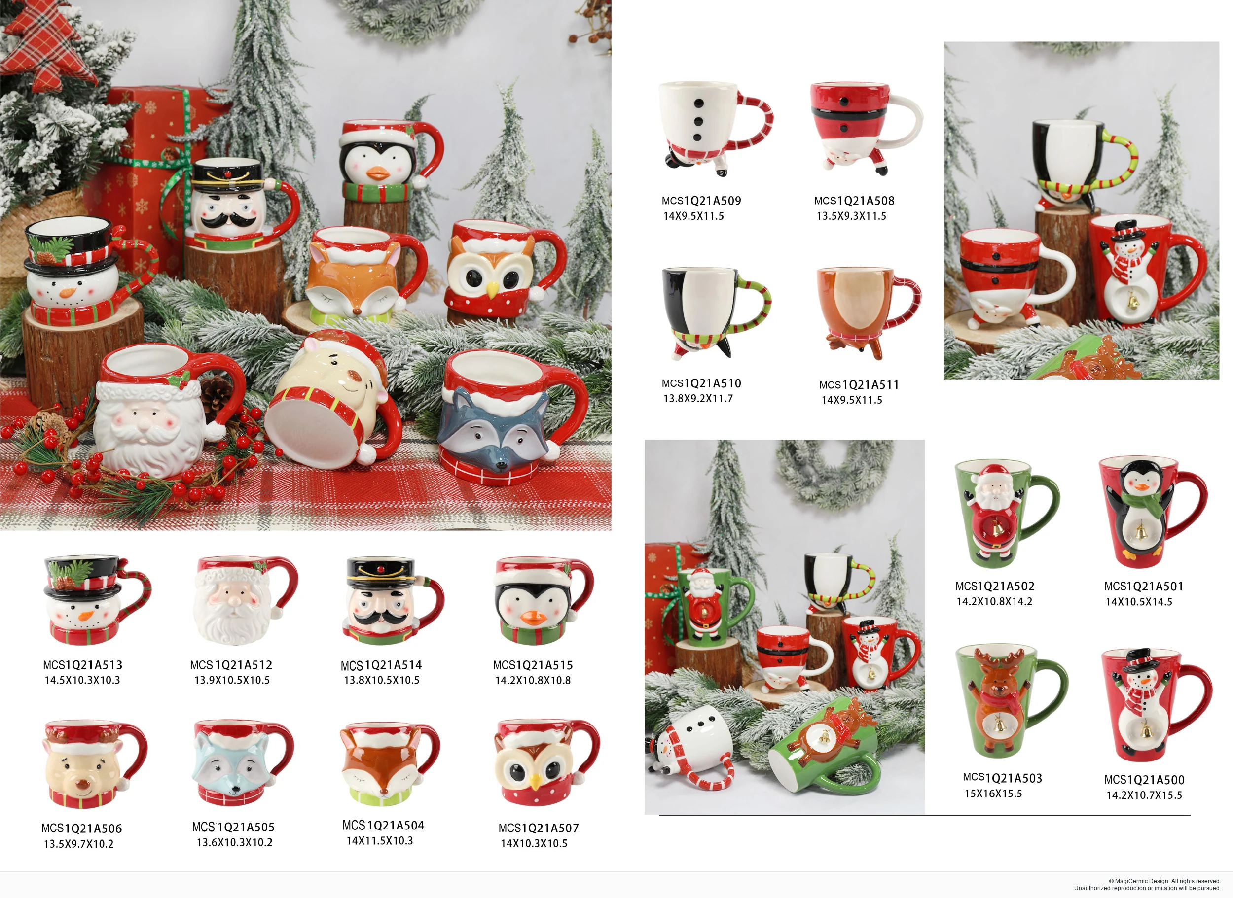 Festive character mugs and bowls in a complete MX33 Christmas collection display