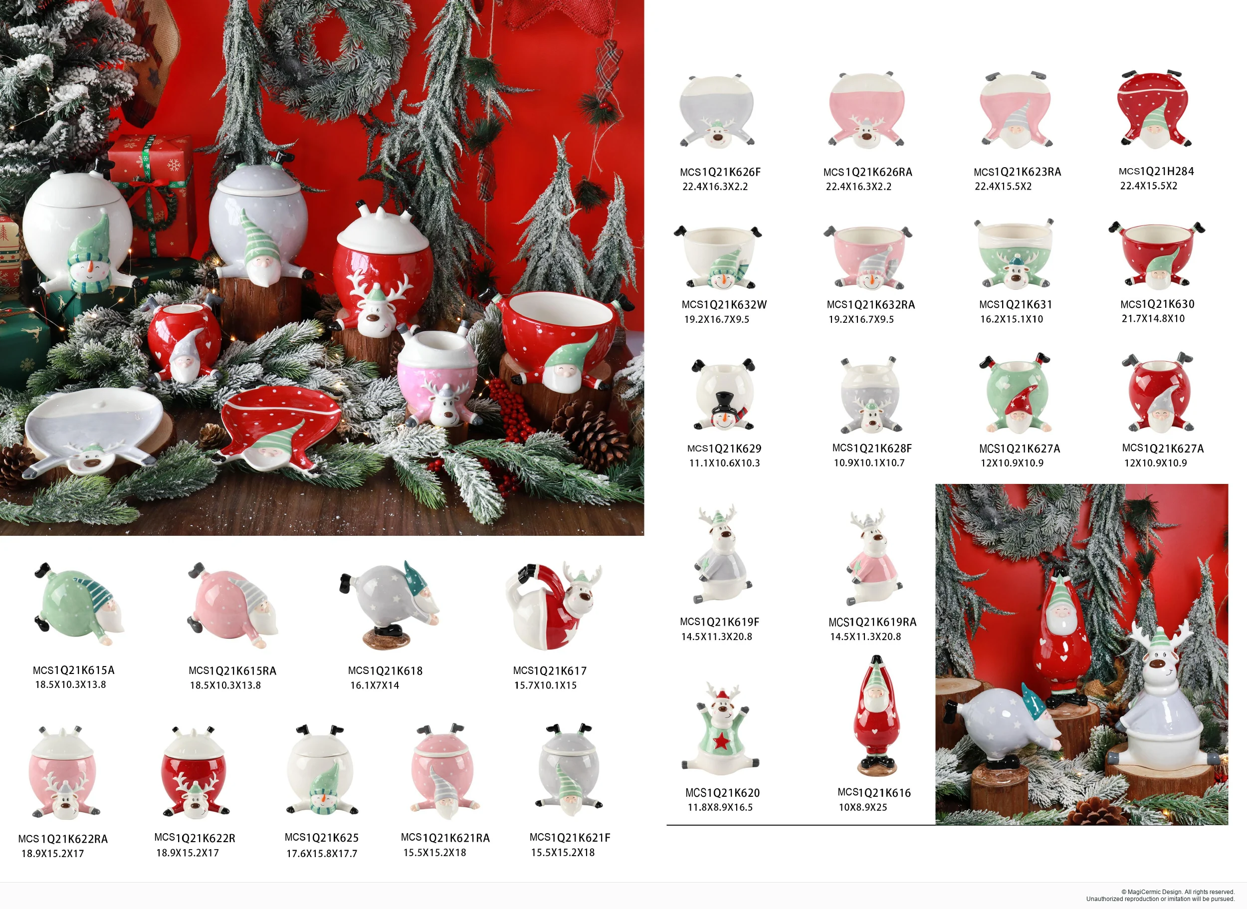 Animal and winter character tabletop pieces in a complete MX33 Christmas collection display