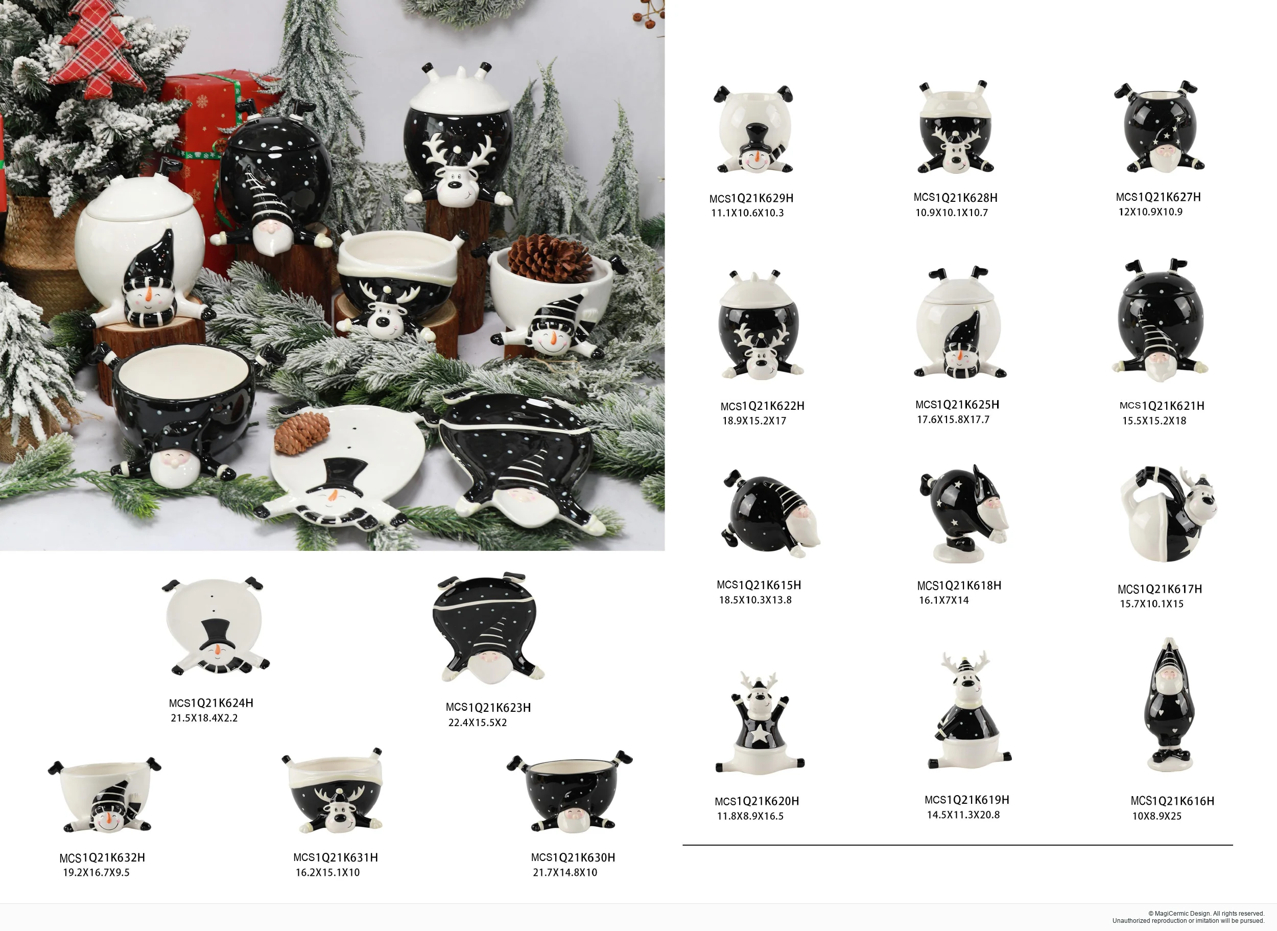 Black and white winter character pieces in a complete MX33 Christmas collection display