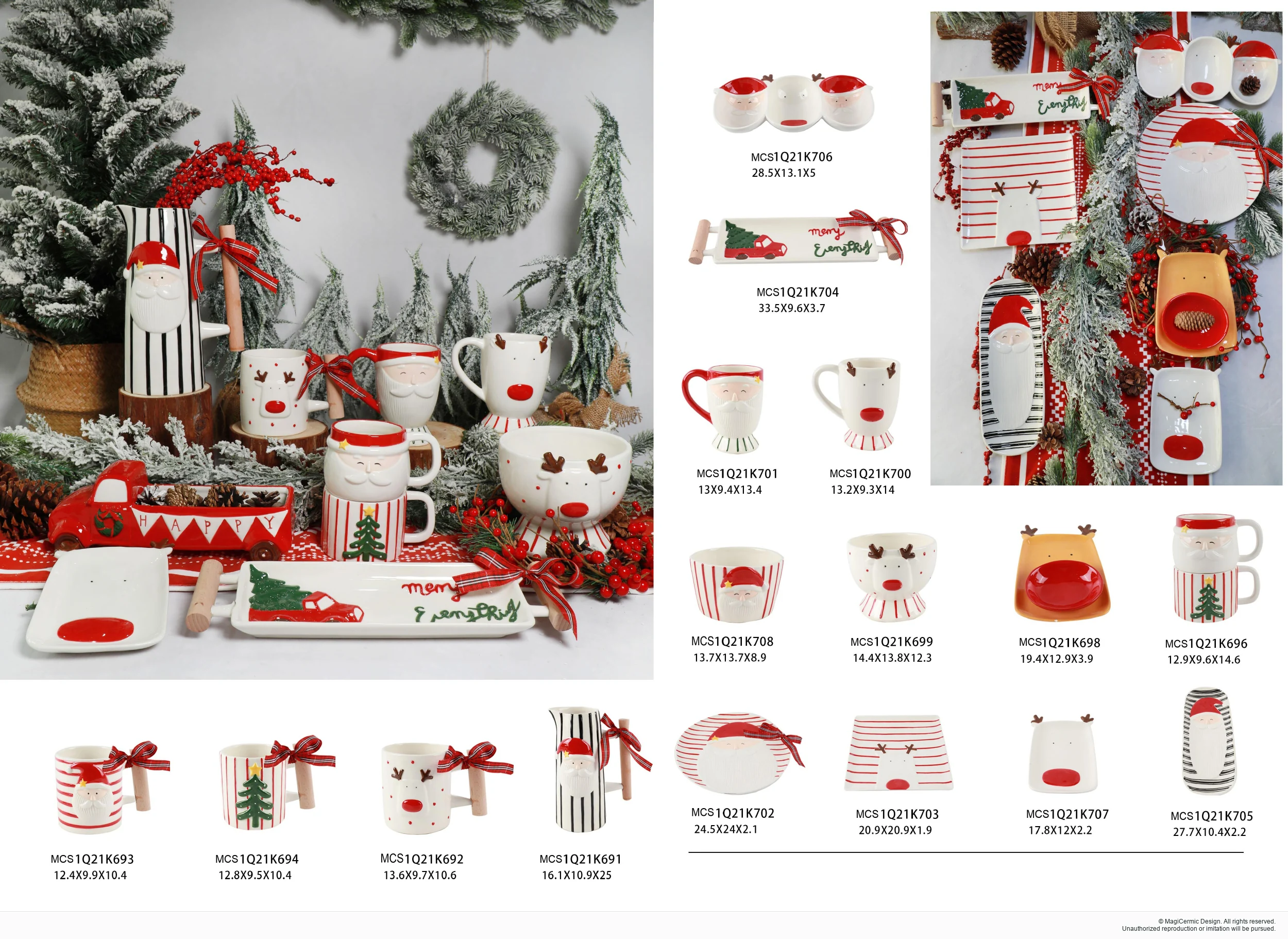Striped Santa tabletop pieces in a complete MX33 Christmas collection display