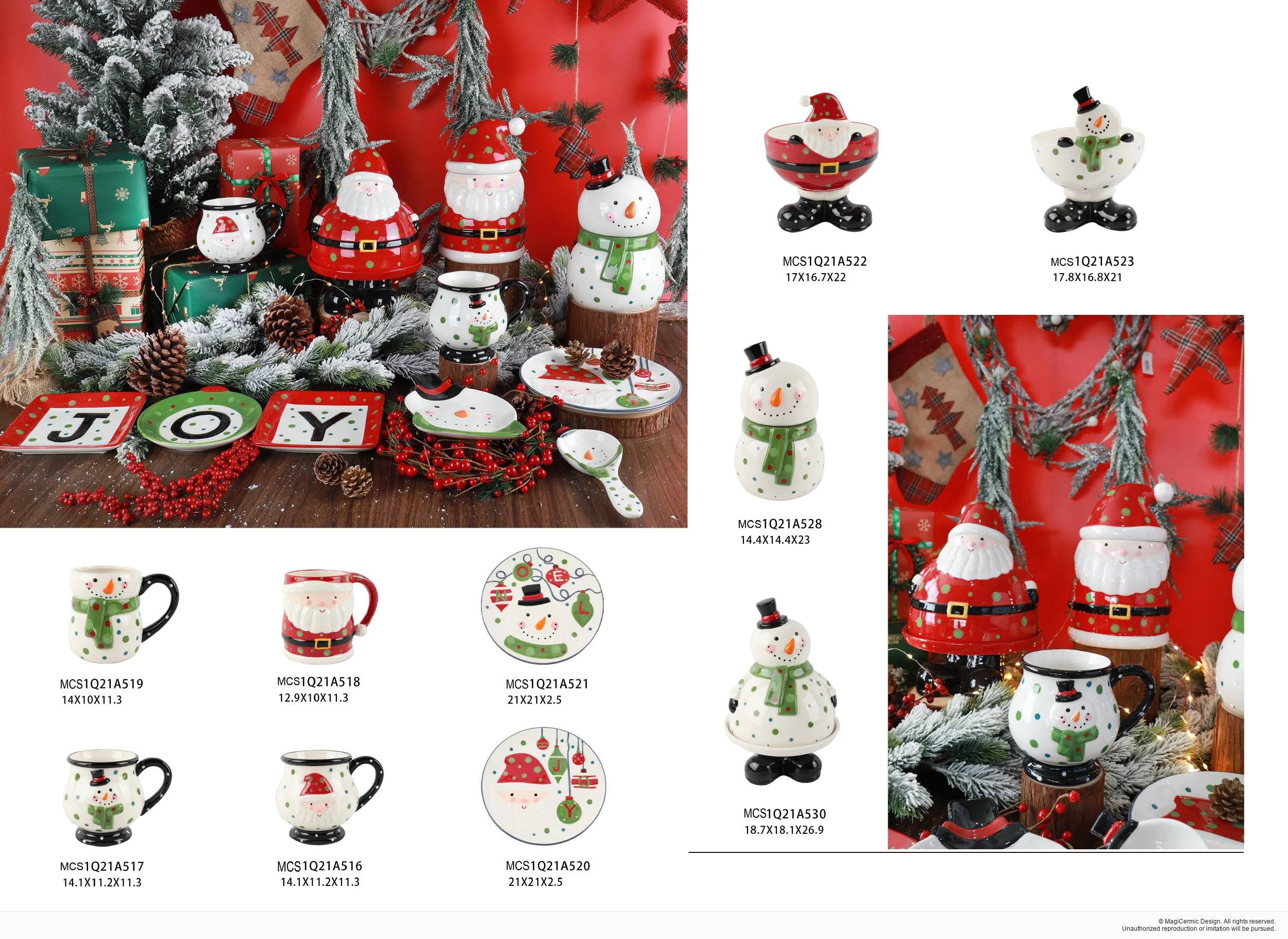 Santa face mugs and bowls in a complete MX33 Christmas collection display