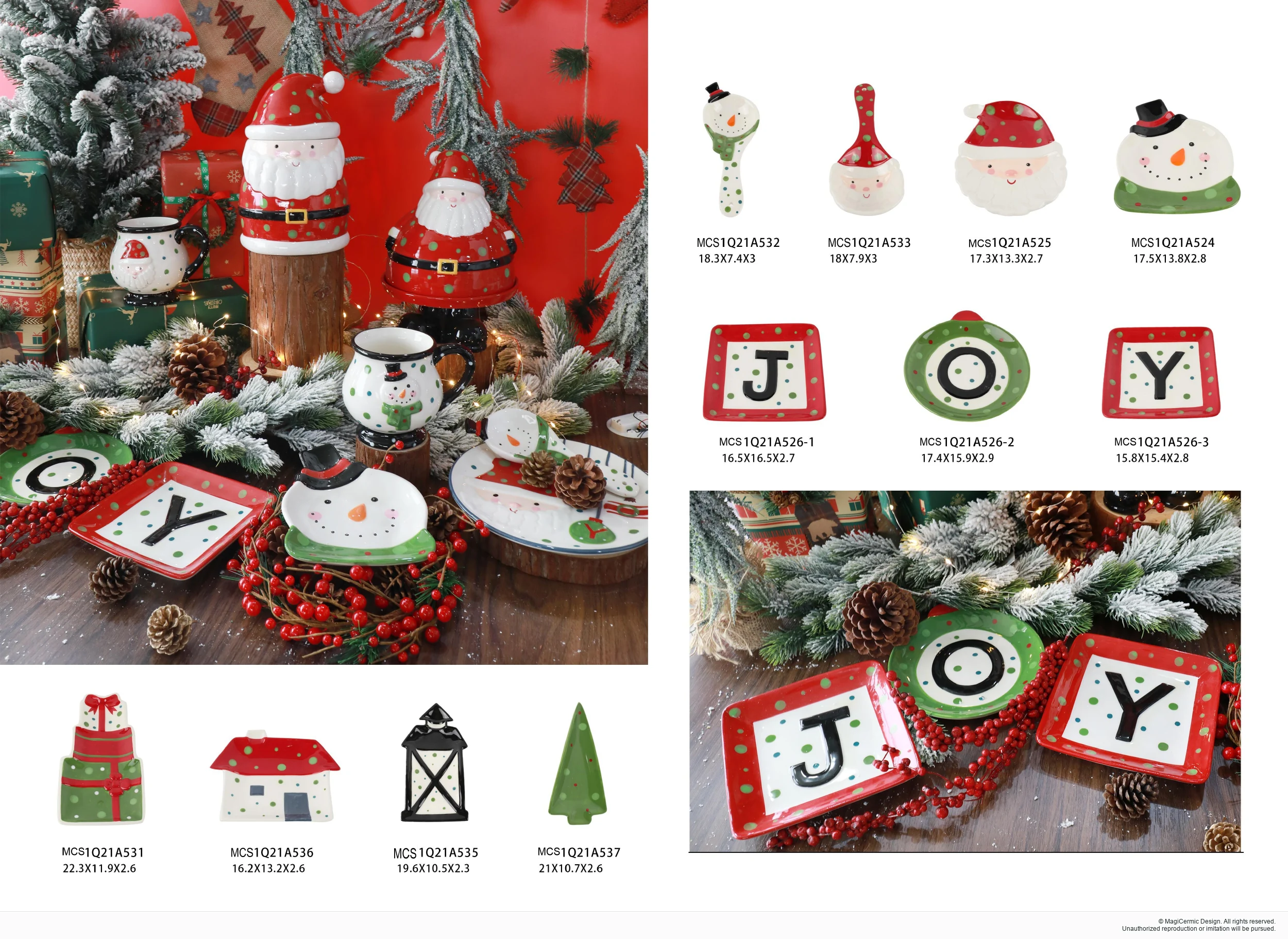 Santa tabletop pieces and letter dishes in a complete MX33 Christmas collection display