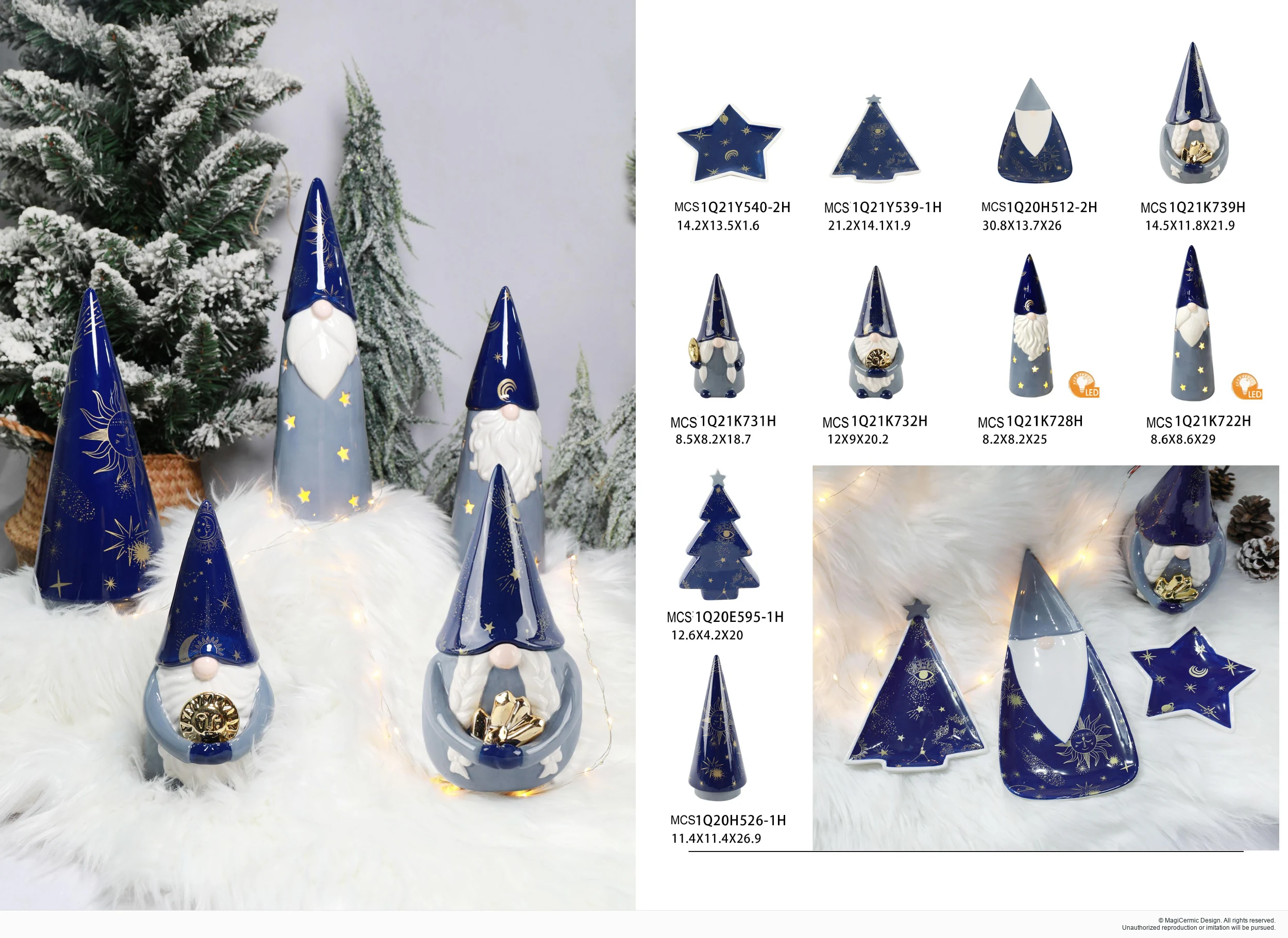 Blue and white winter figures in a complete MX33 Christmas collection display