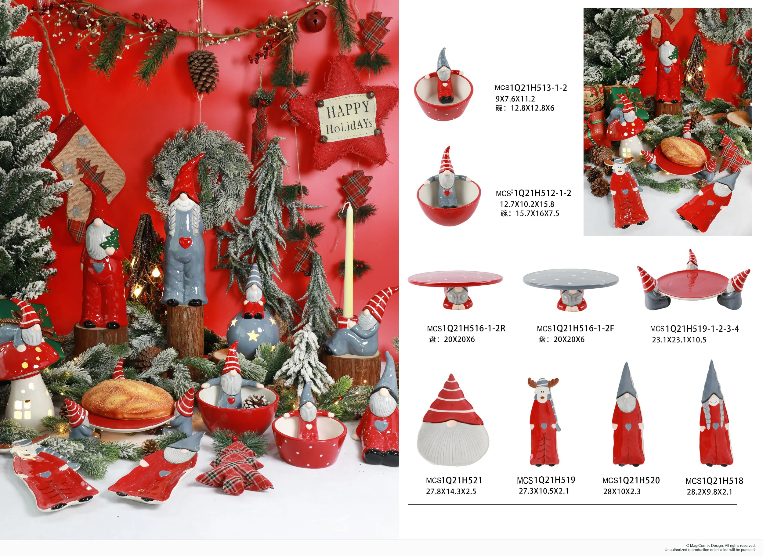 Red and grey Christmas tabletop pieces in a complete MX33 Christmas collection display