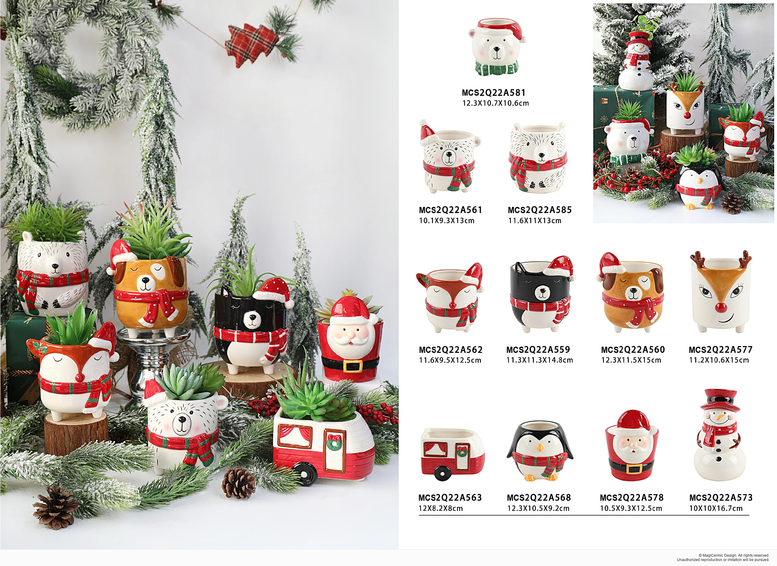 Festive character mugs and containers in a complete MX33 Christmas collection display