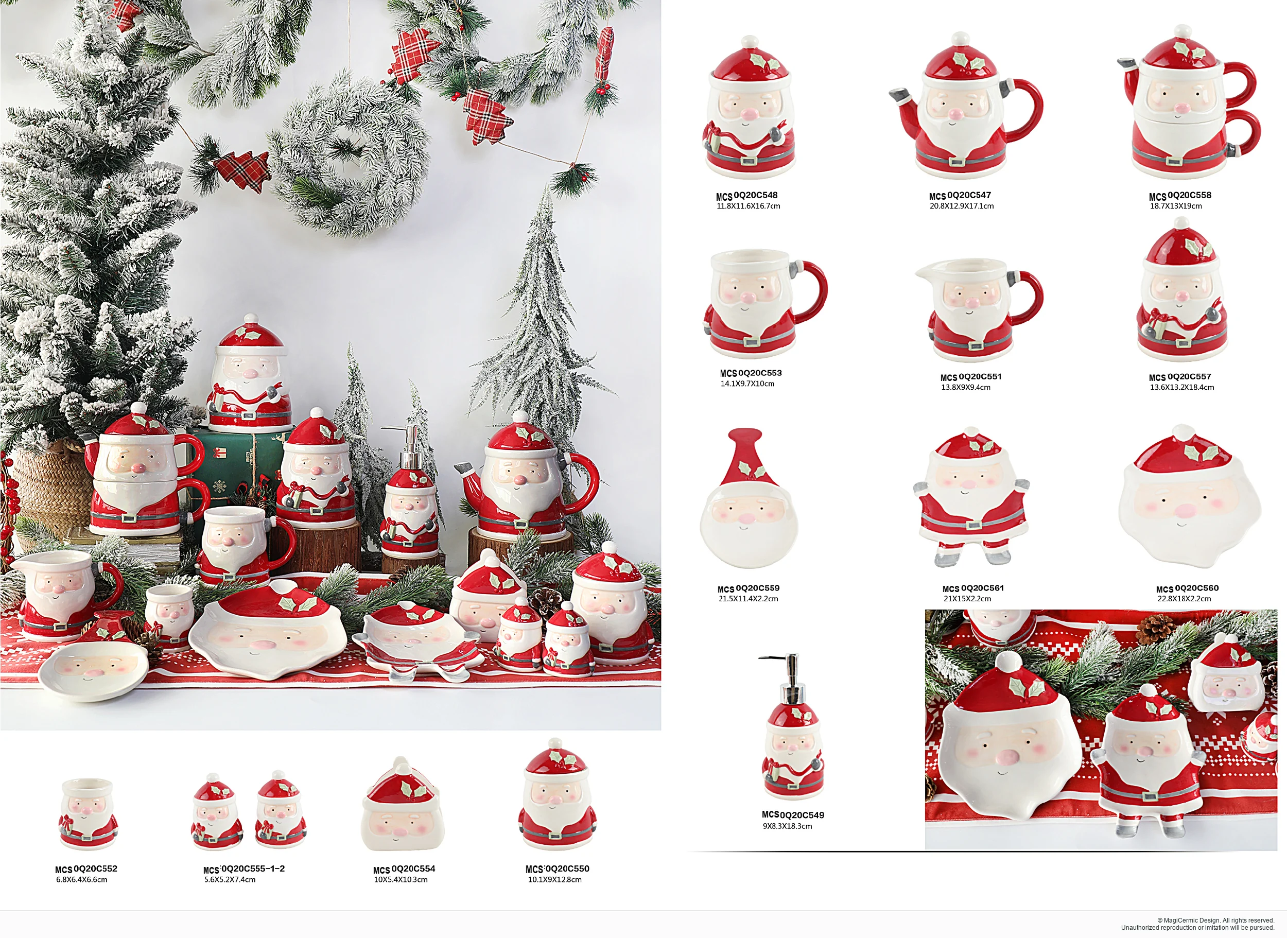 Red and white Santa tabletop pieces in a complete MX33 Christmas collection display