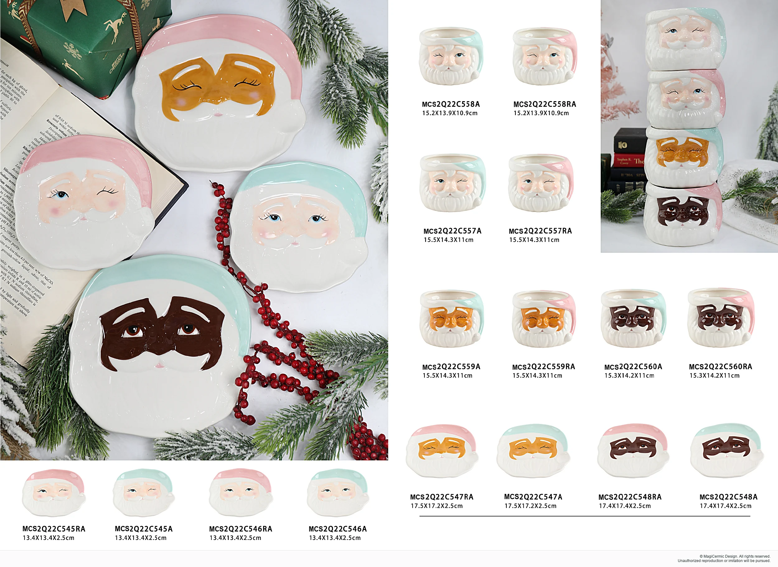 Festive face dishes and bowls in a complete MX33 Christmas collection display