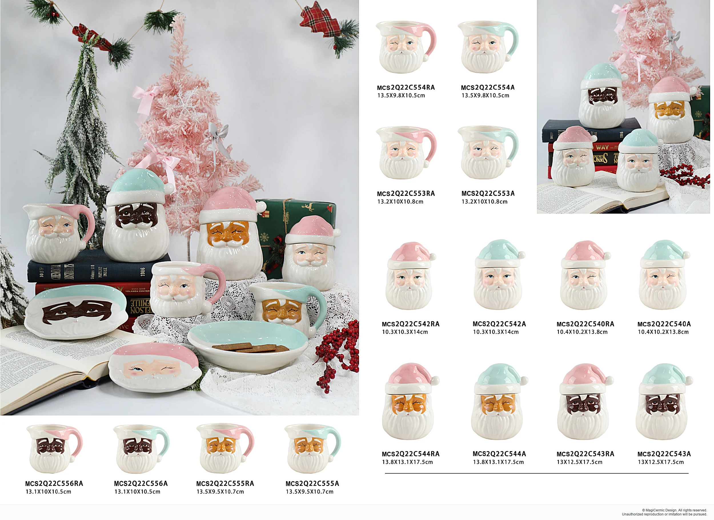 Pale character mugs bowls and plates in a complete MX33 Christmas collection display