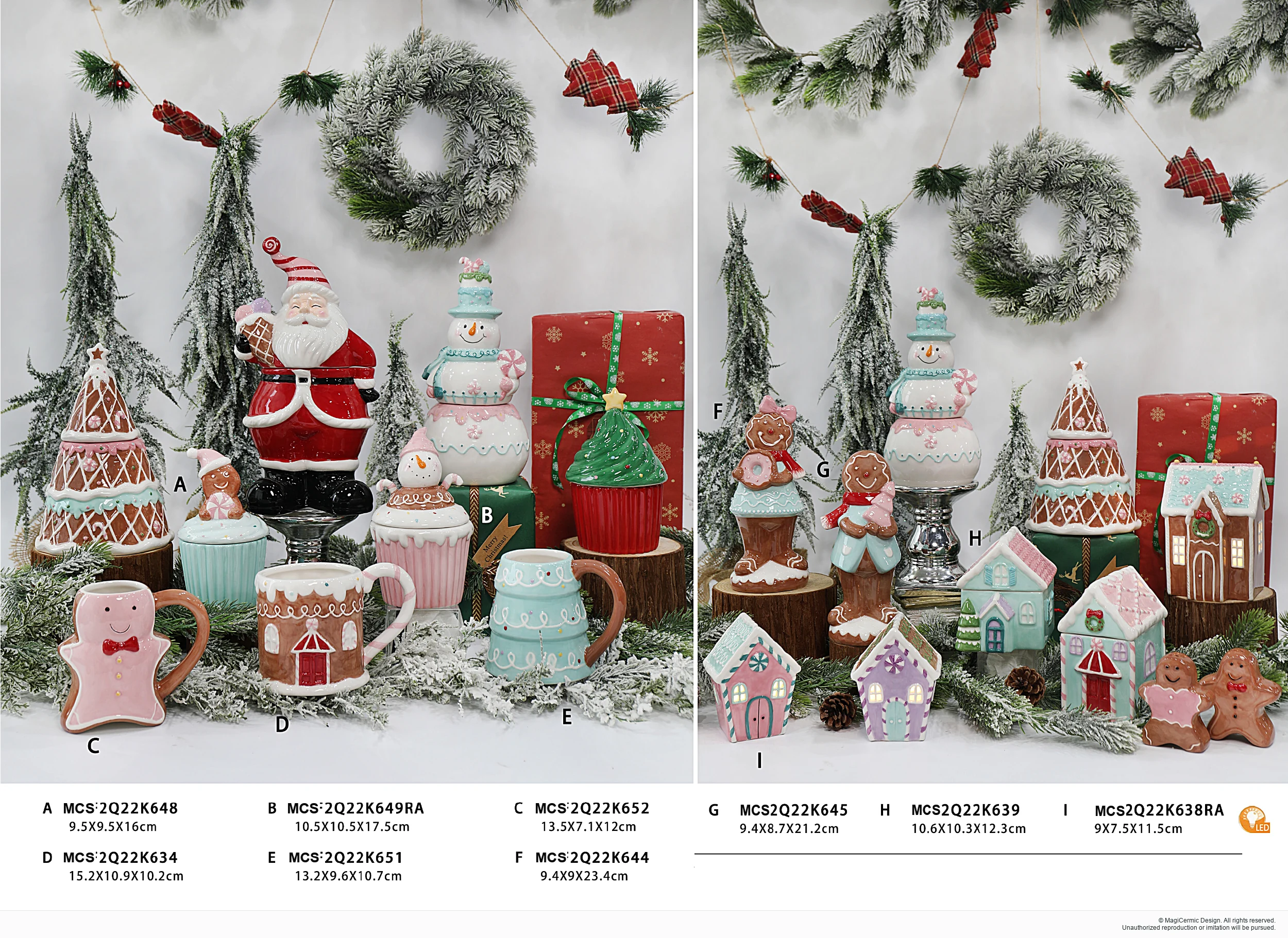 Gingerbread house and winter character forms in a complete MX33 Christmas collection display