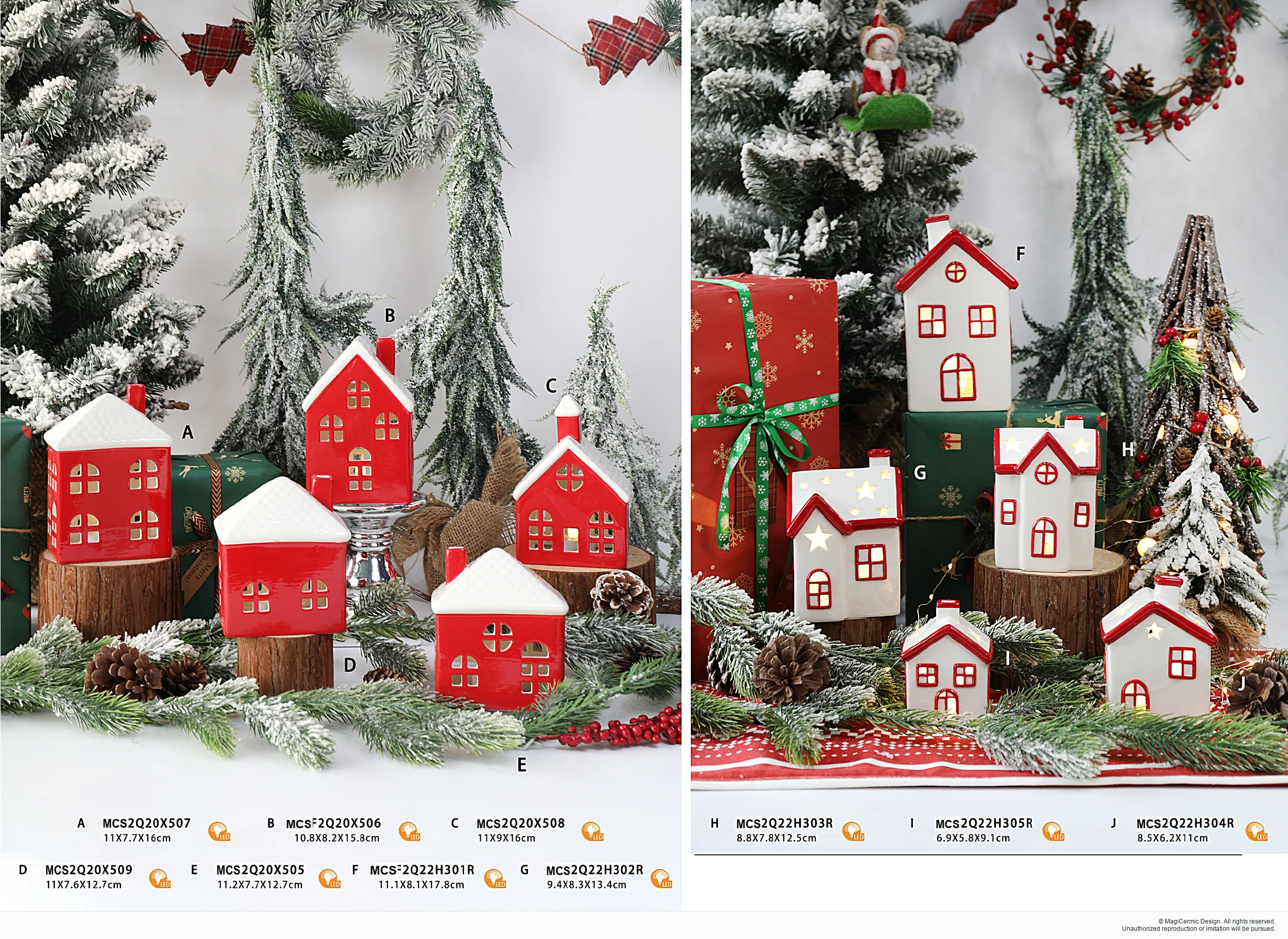 Red Christmas house forms in a complete MX33 Christmas collection display