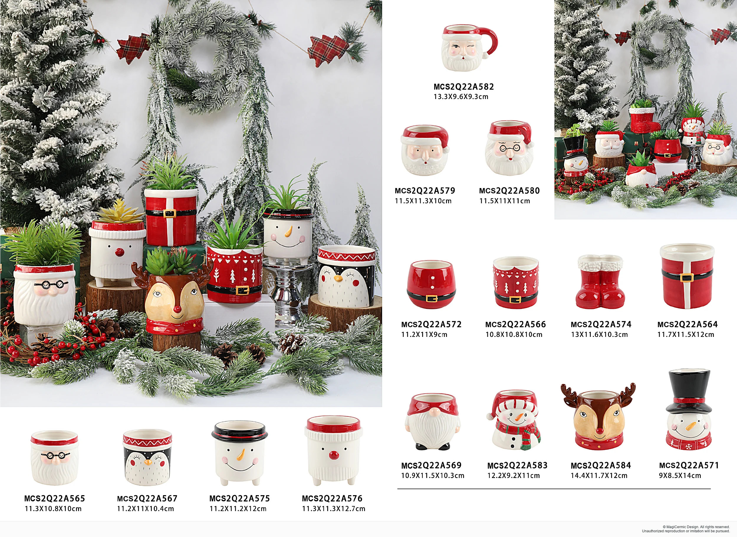Festive character mugs and containers in a complete MX33 Christmas collection display