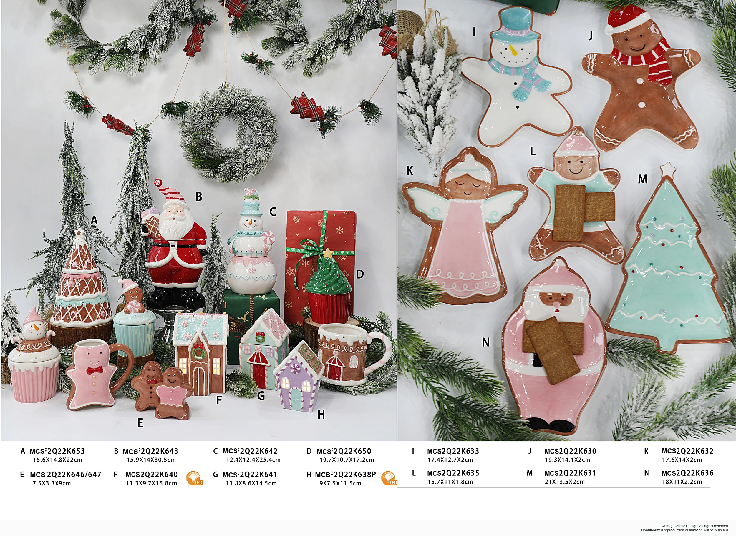Gingerbread and winter character table accents in a complete MX33 Christmas collection display