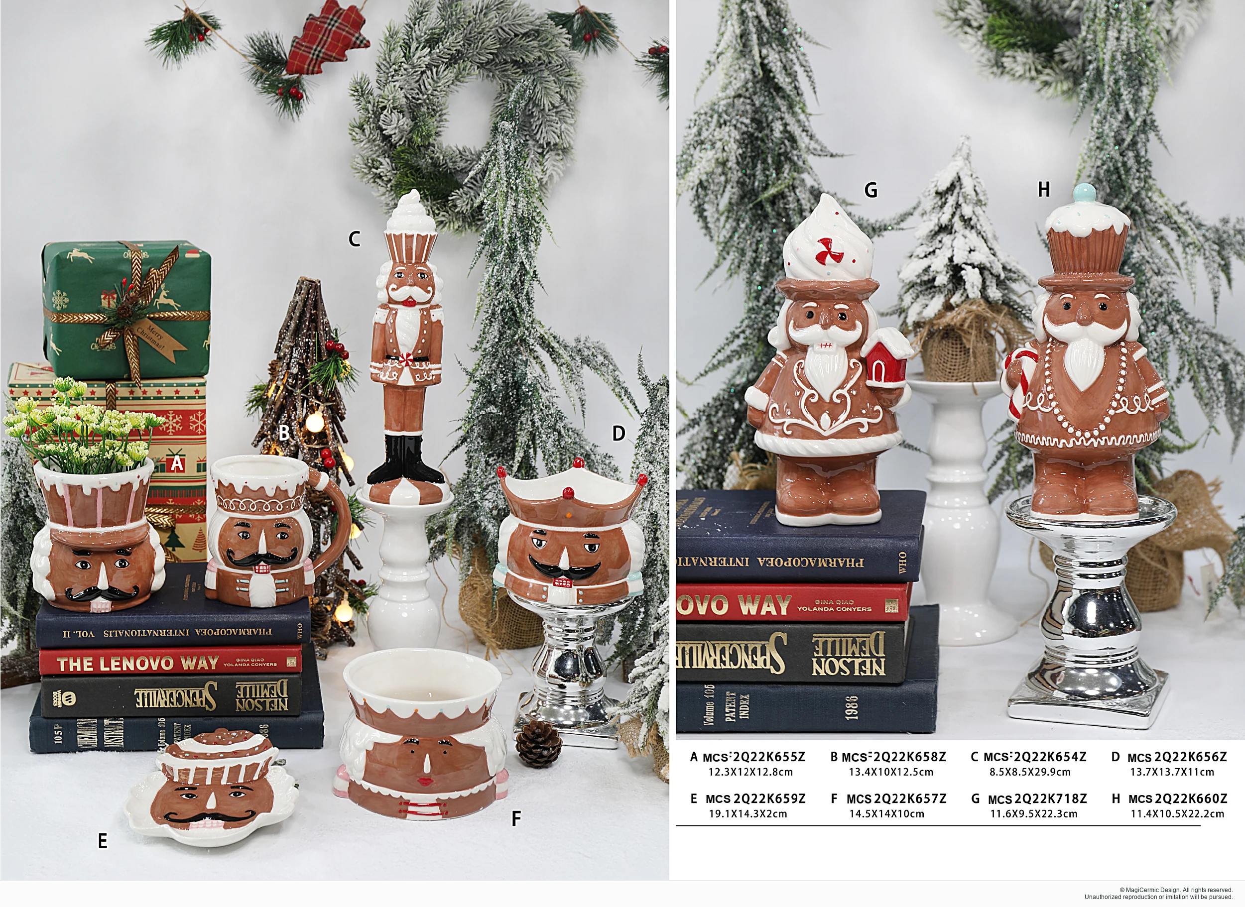 Brown and white Santa tabletop forms in a complete MX33 Christmas collection display