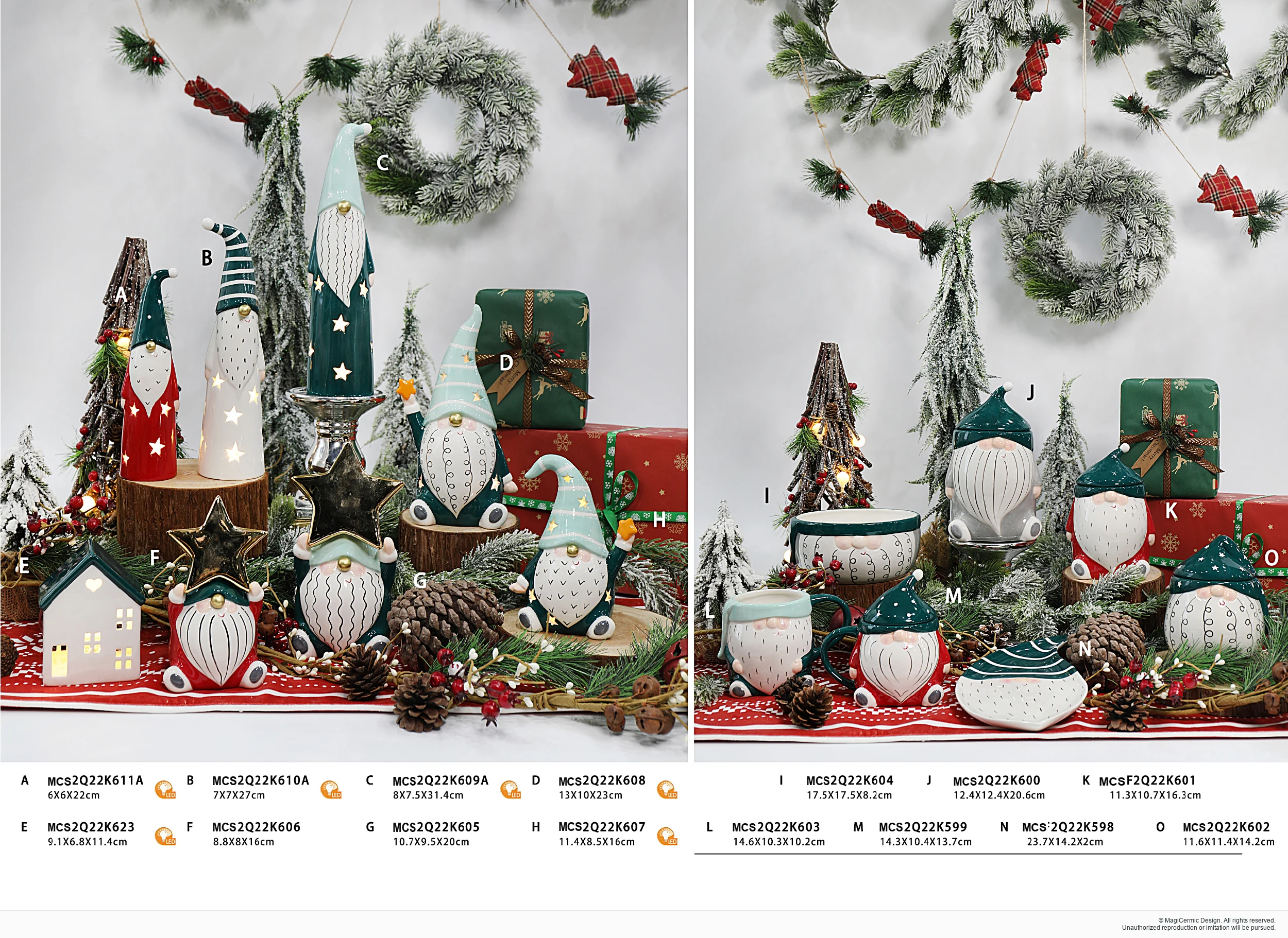 Red green and pale winter decor in a complete MX33 Christmas collection display