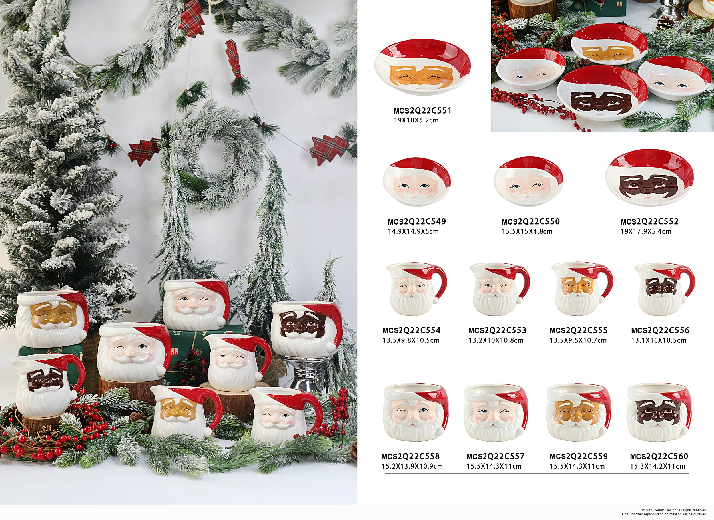 Santa face bowls and mugs in a complete MX33 Christmas collection display