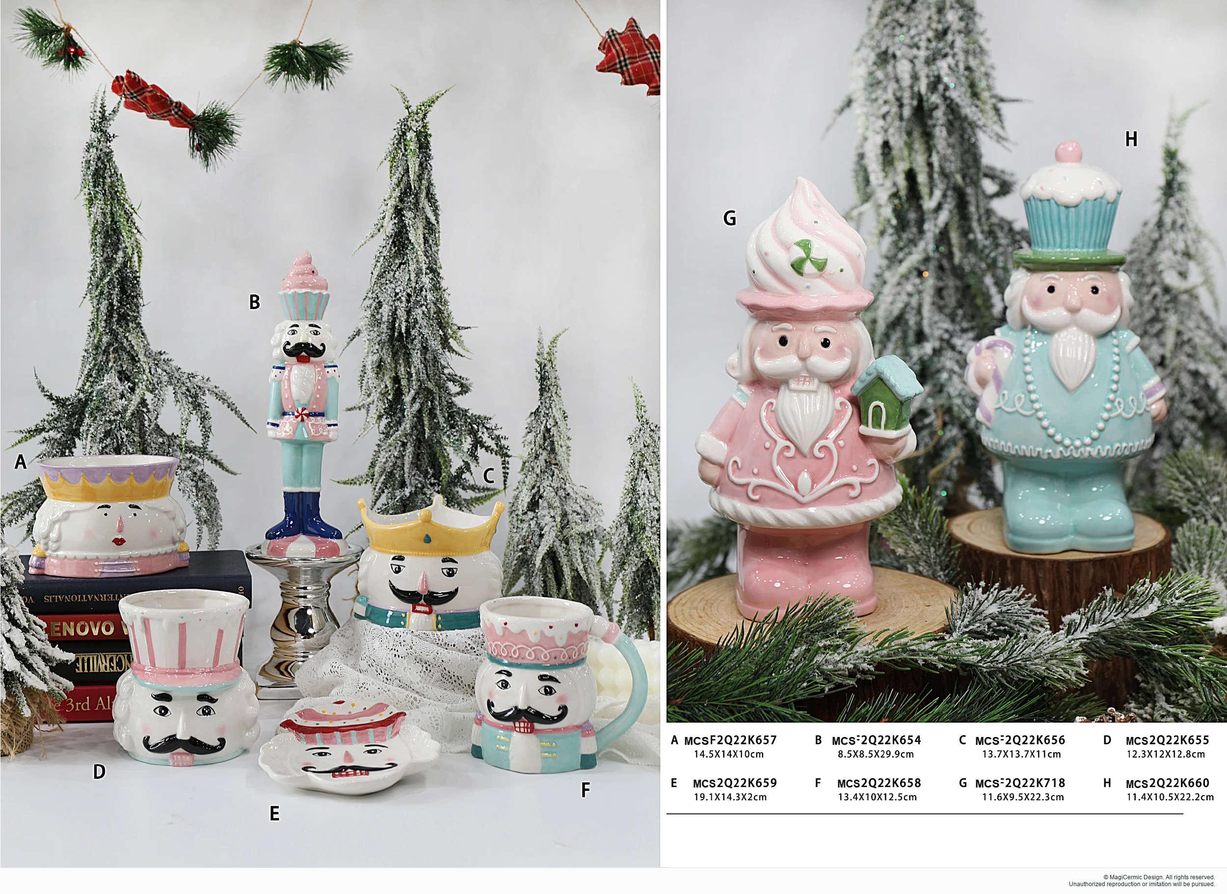 Pastel winter character tabletop pieces in a complete MX33 Christmas collection display