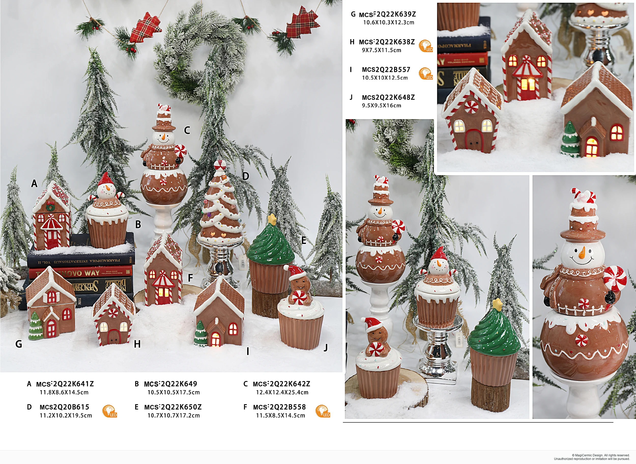 Brown Christmas houses and tree forms in a complete MX33 Christmas collection display